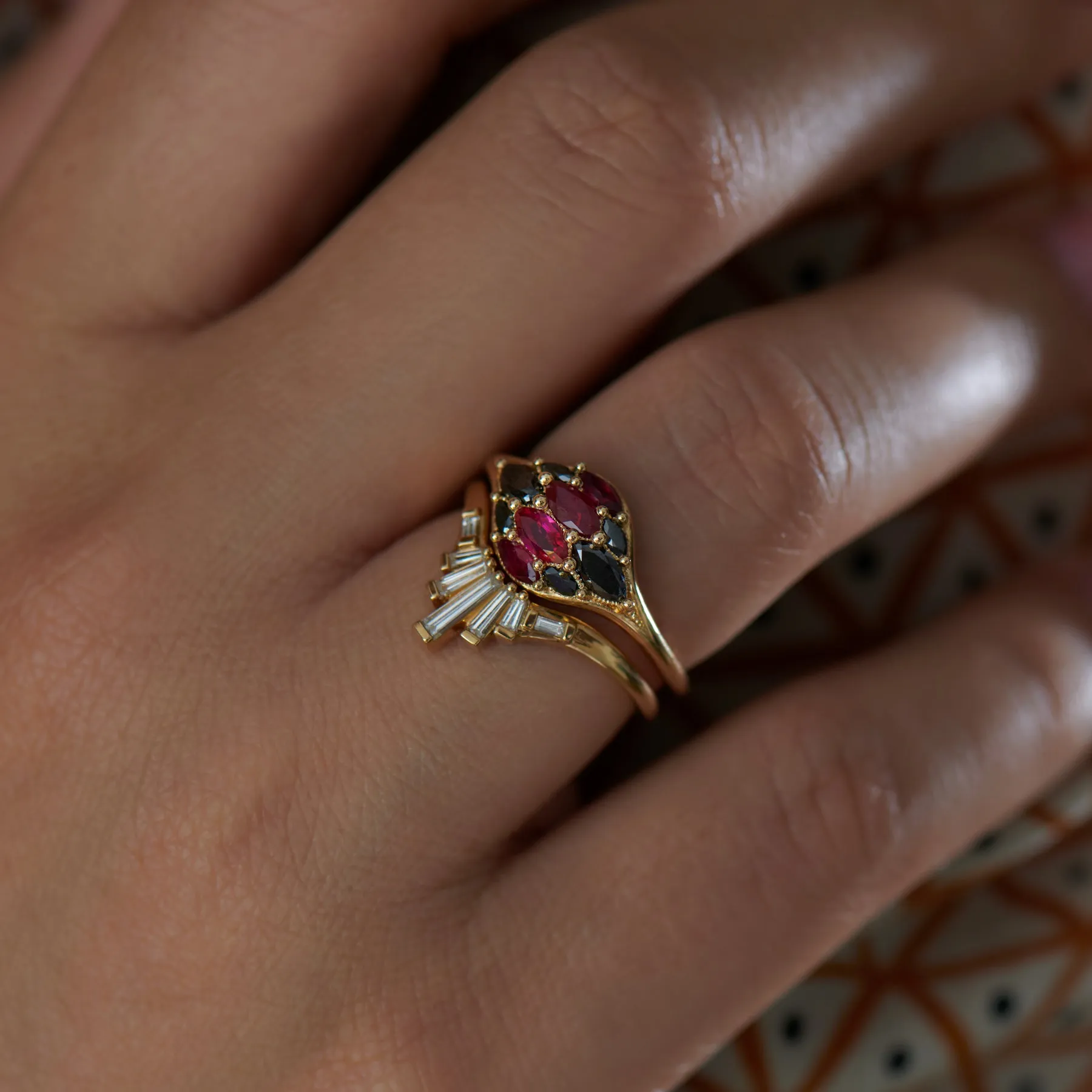 Dome Marquise Ruby & Black Diamond Ring