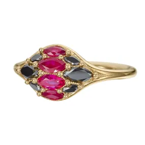 Dome Marquise Ruby & Black Diamond Ring