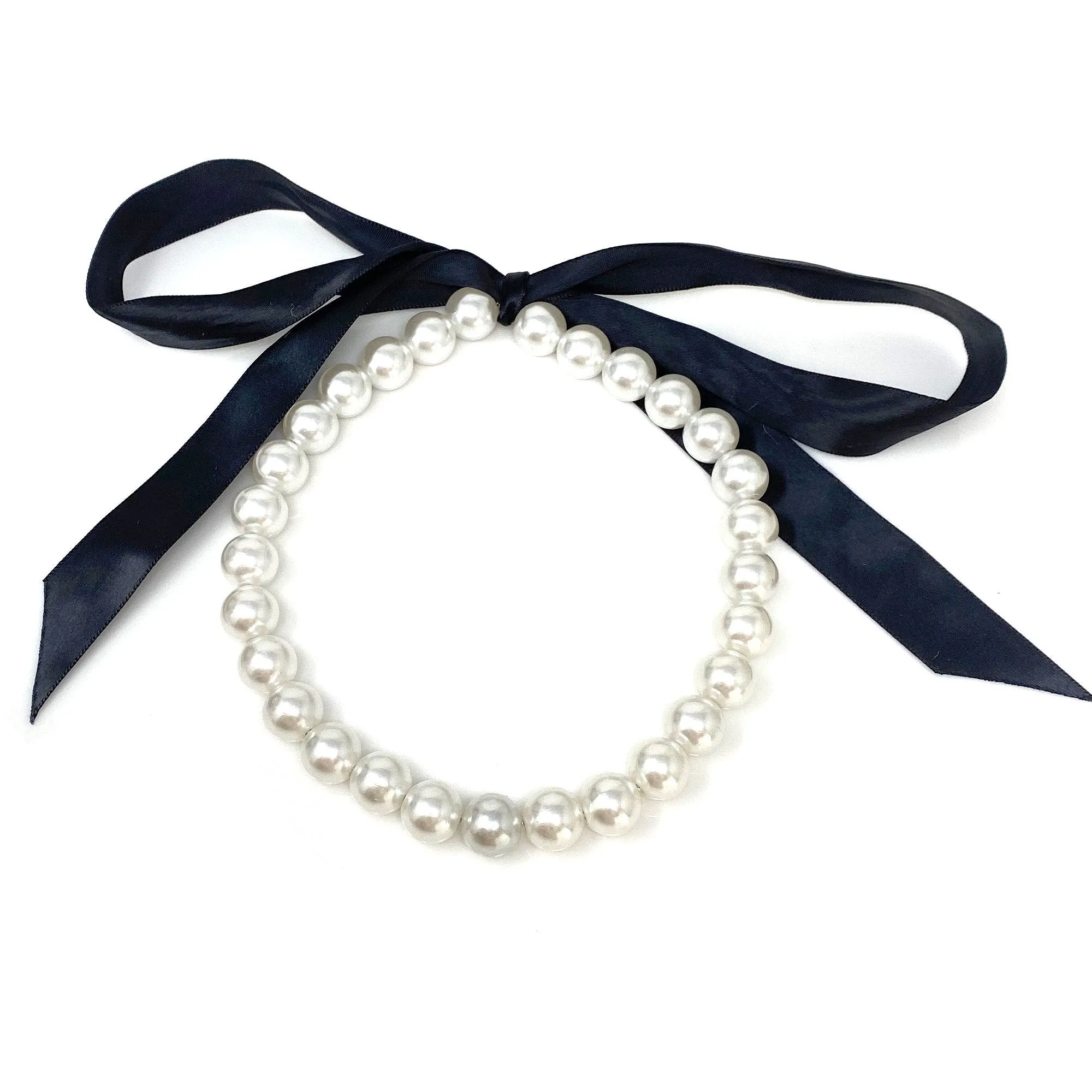 DOTTY white pearl ribbon tie necklace (more colours available)