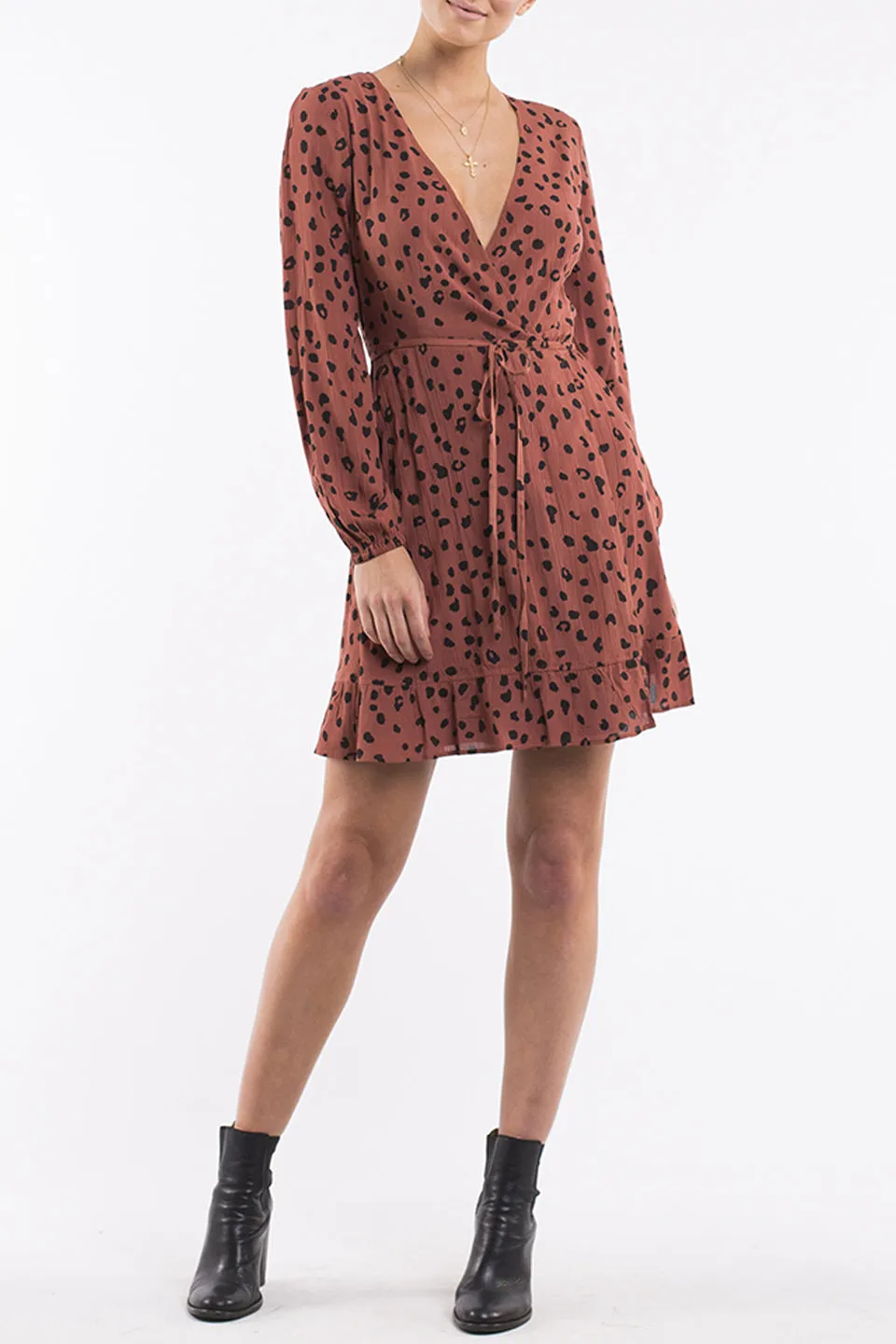 Eden LS Animal Print Red Dress