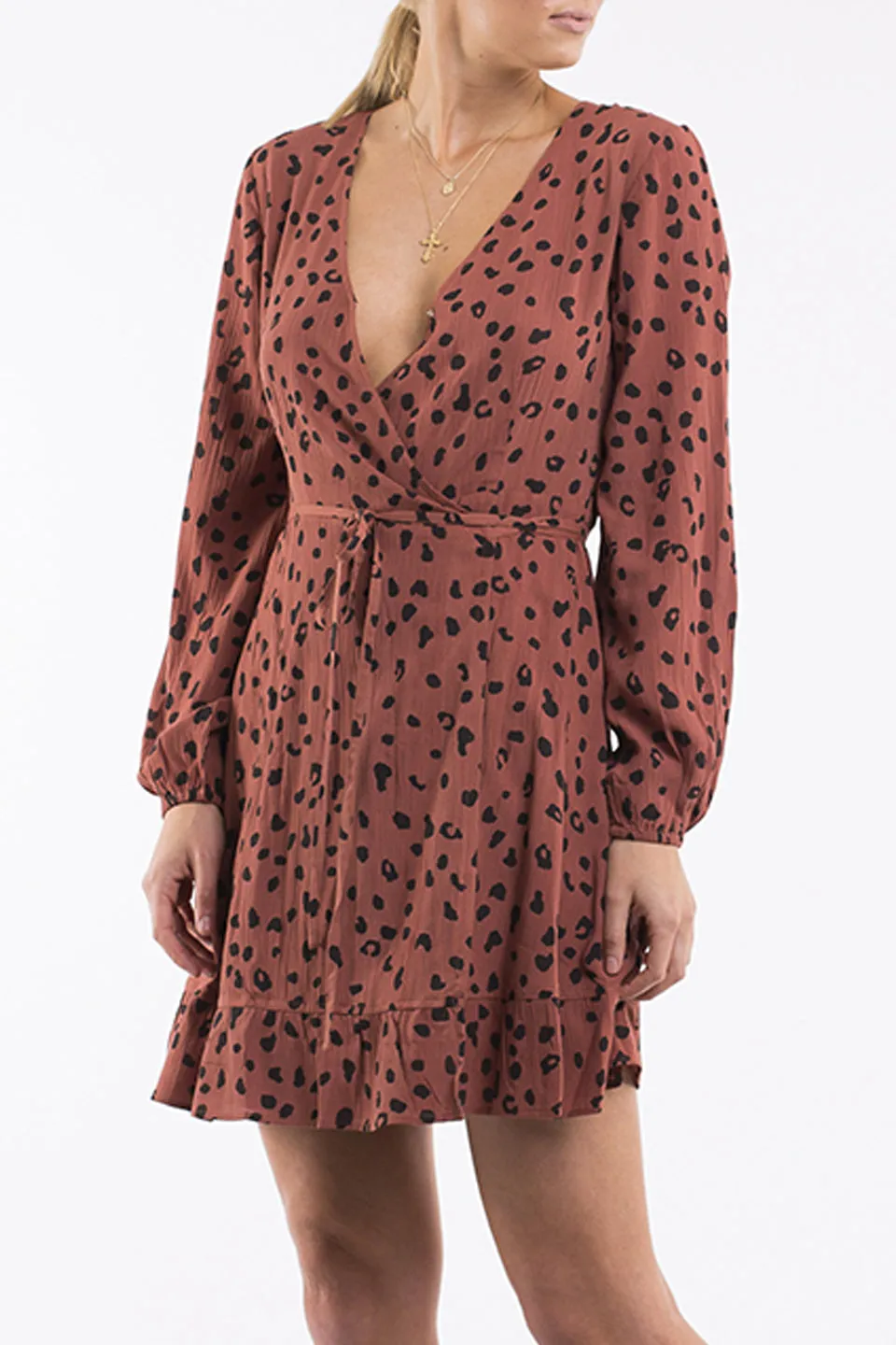 Eden LS Animal Print Red Dress