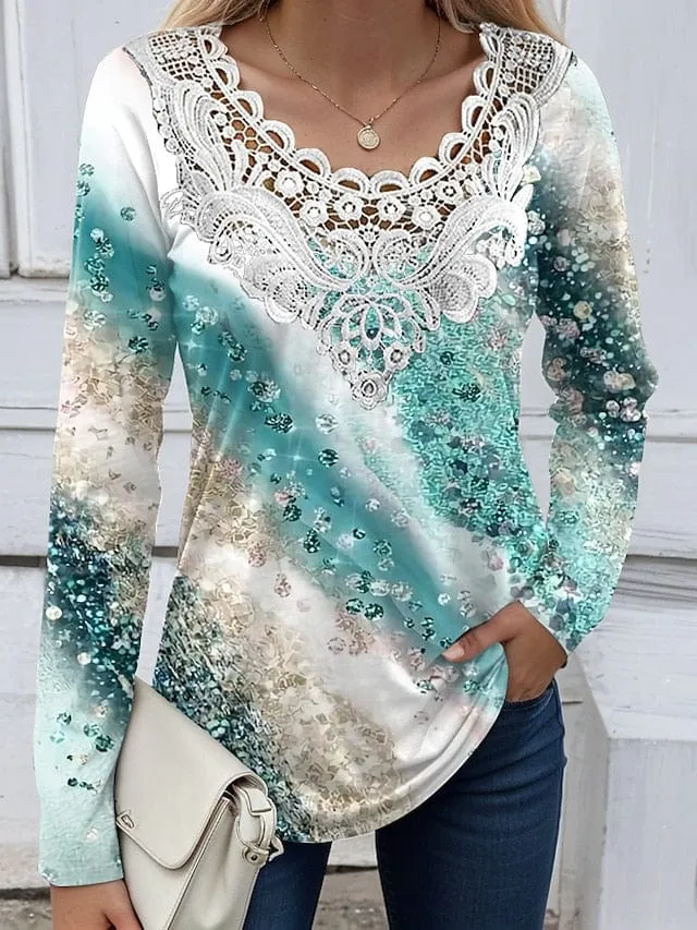 Floral Print Lace Women's Blouse