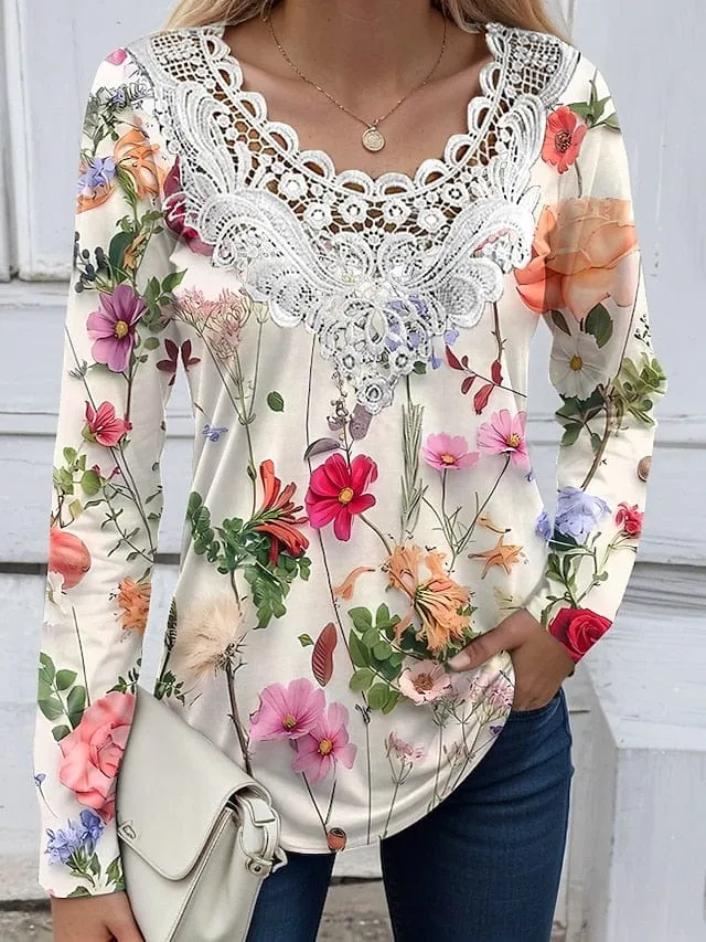 Floral Print Lace Women's Blouse