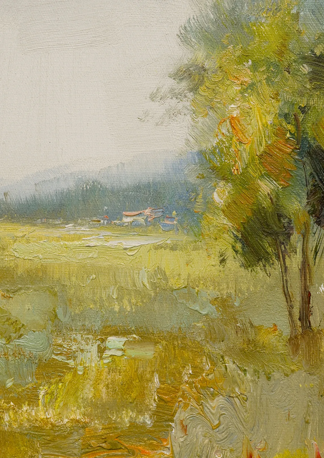 Framed Oil Landscape Painting, Meadow III