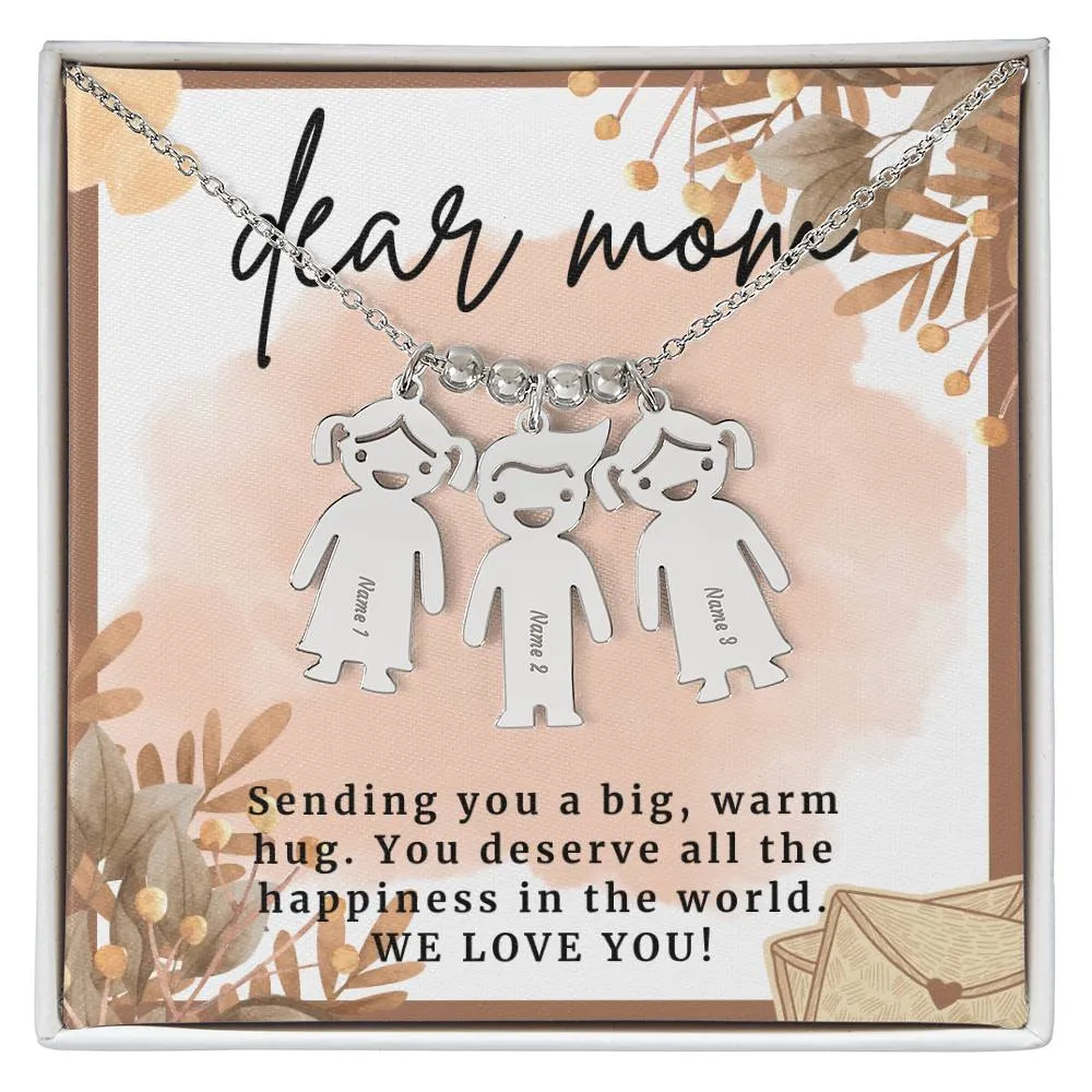 Gift For Mom, Sending You A Big Warm Hug, Custom Engraved Kid Charm Necklace