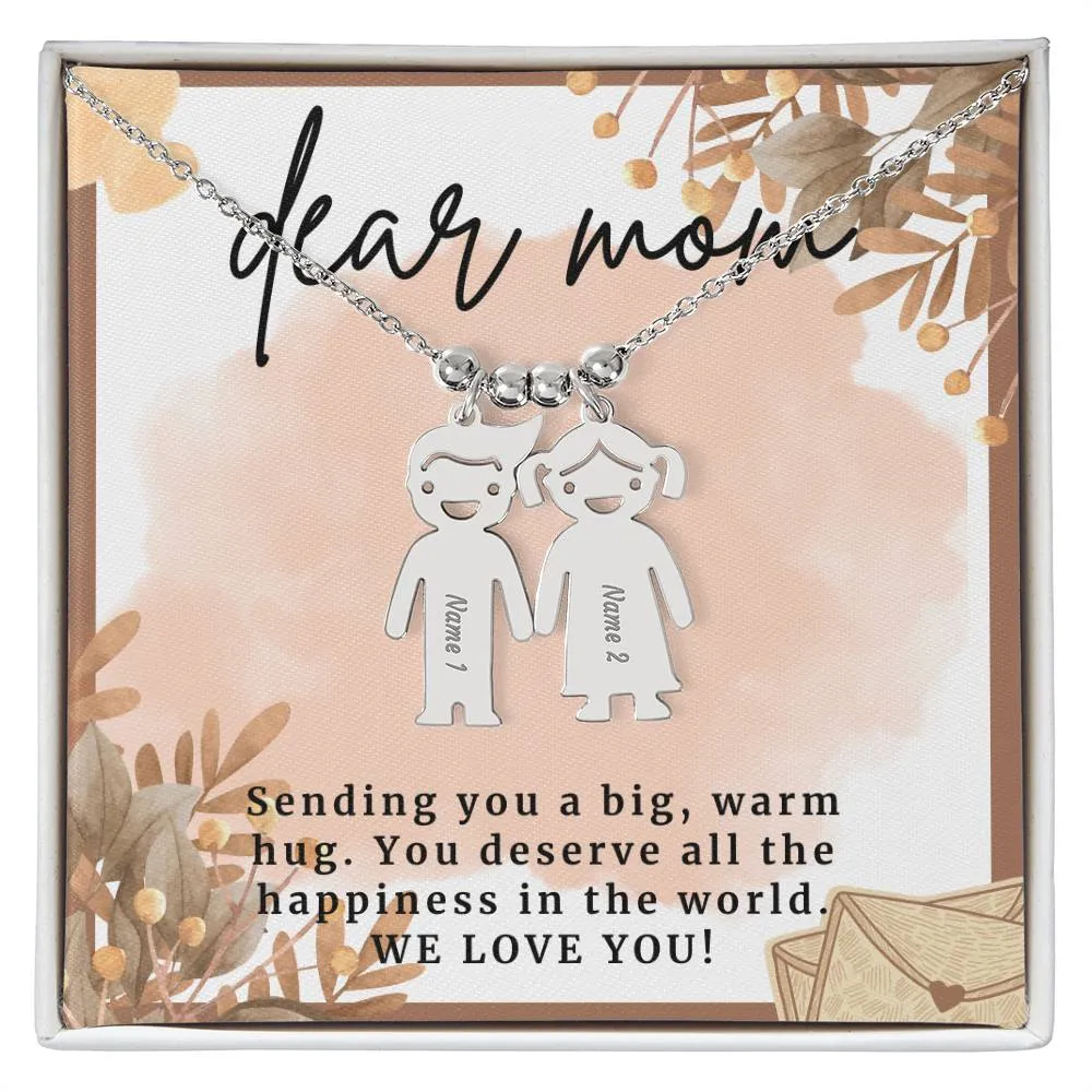 Gift For Mom, Sending You A Big Warm Hug, Custom Engraved Kid Charm Necklace