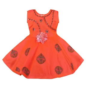 Girls Ethnic Printed Embroidered Dress