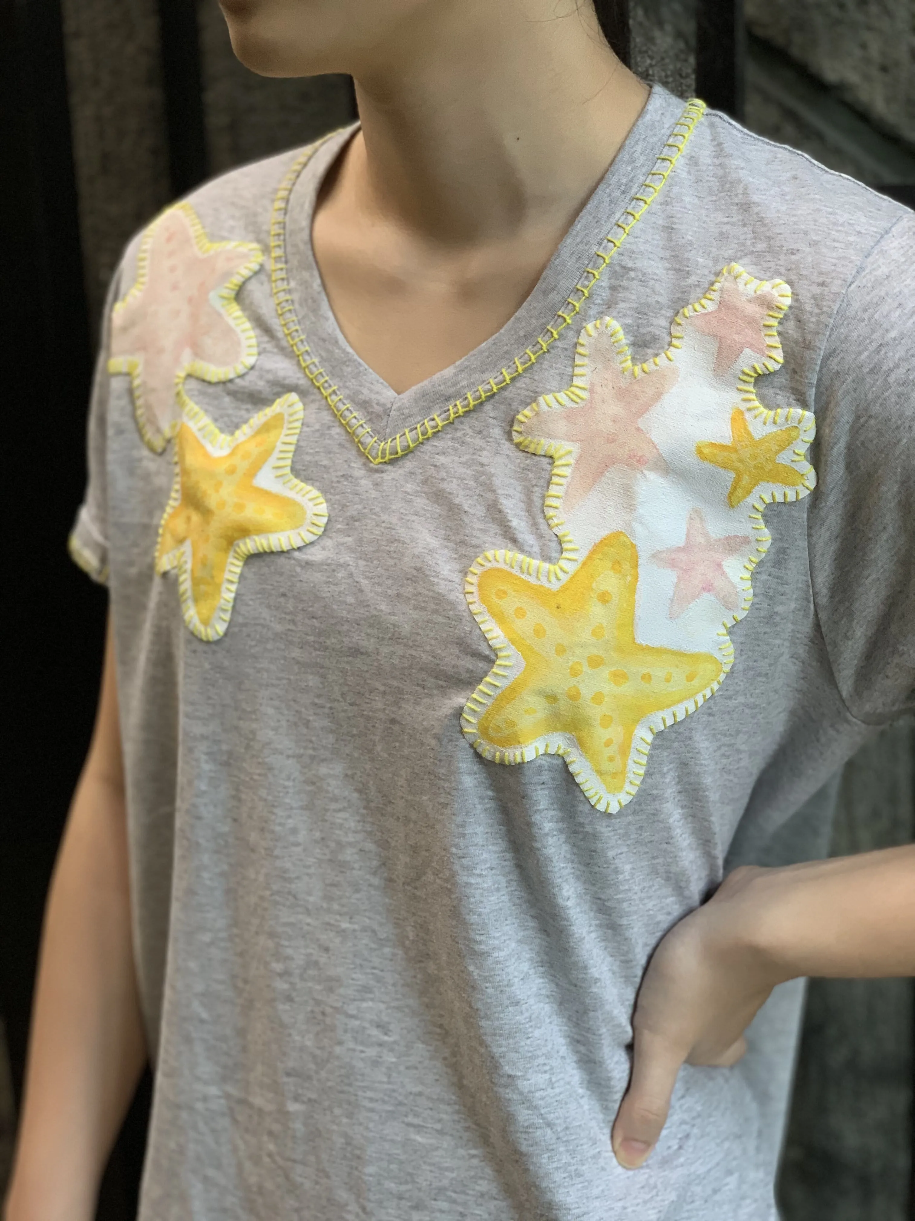 Hand-Painted Shirt (Multi-Starfish)