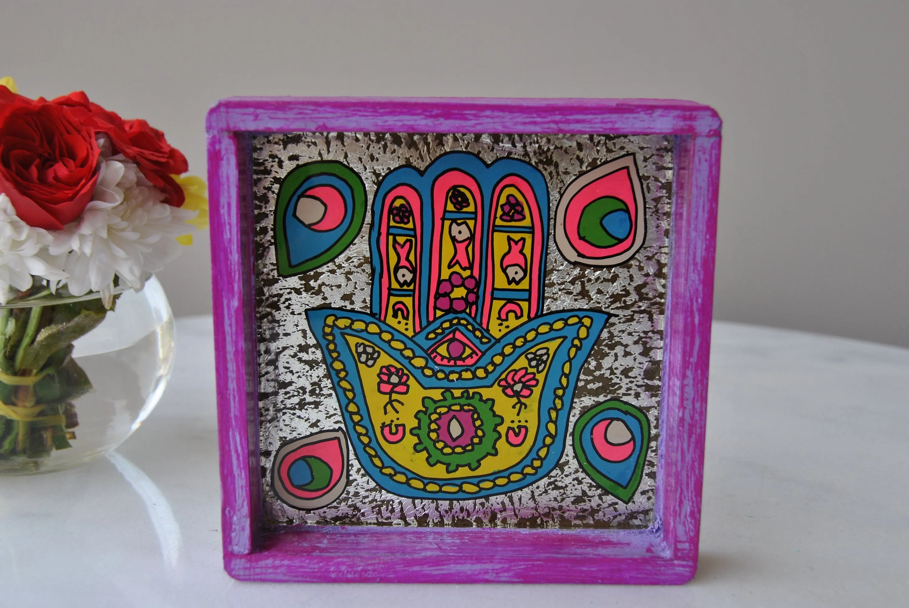 Handcrafted Hamsa coin tray, all purpose tray, key tray, change tray, nightstand small tray, wood tray