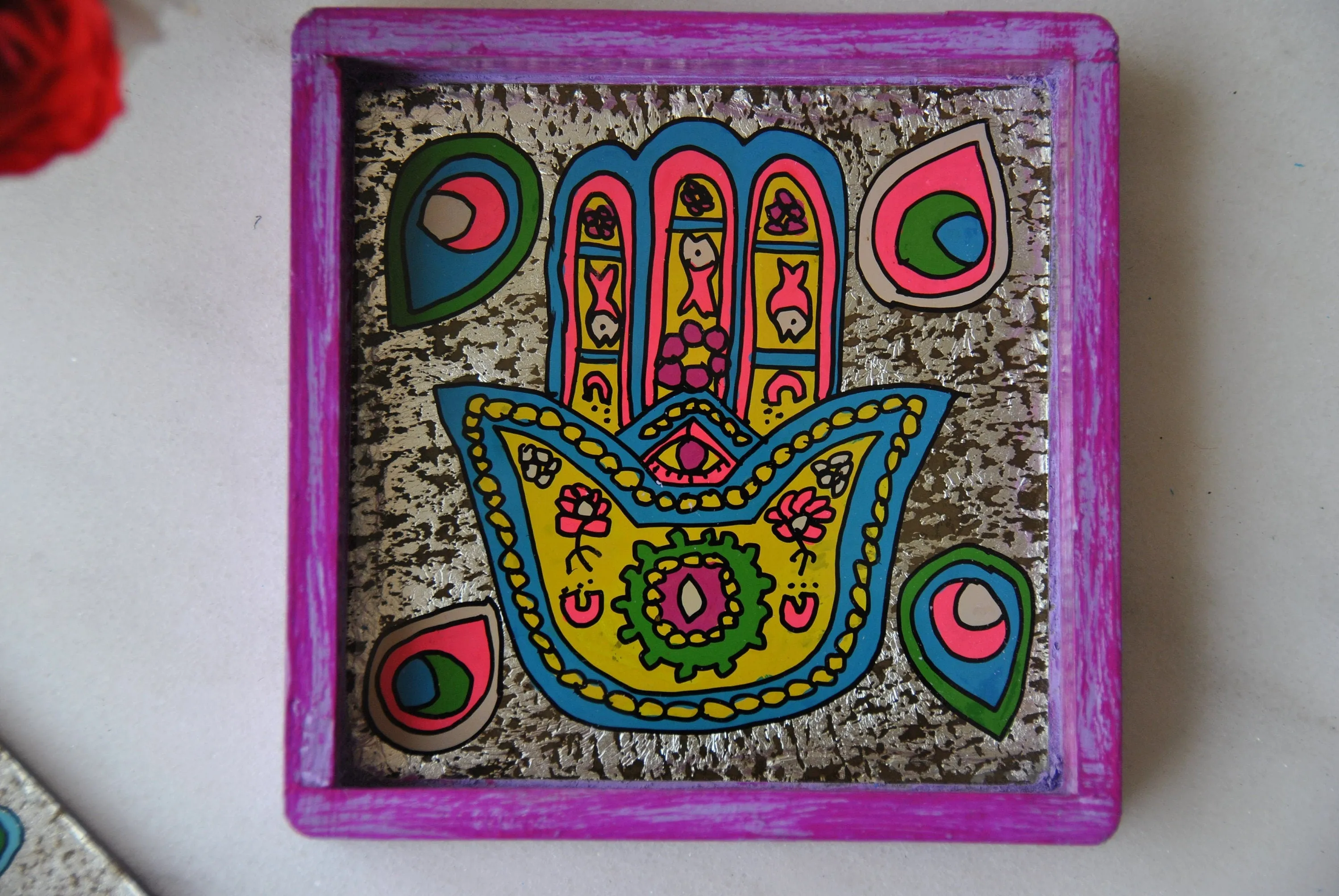 Handcrafted Hamsa coin tray, all purpose tray, key tray, change tray, nightstand small tray, wood tray