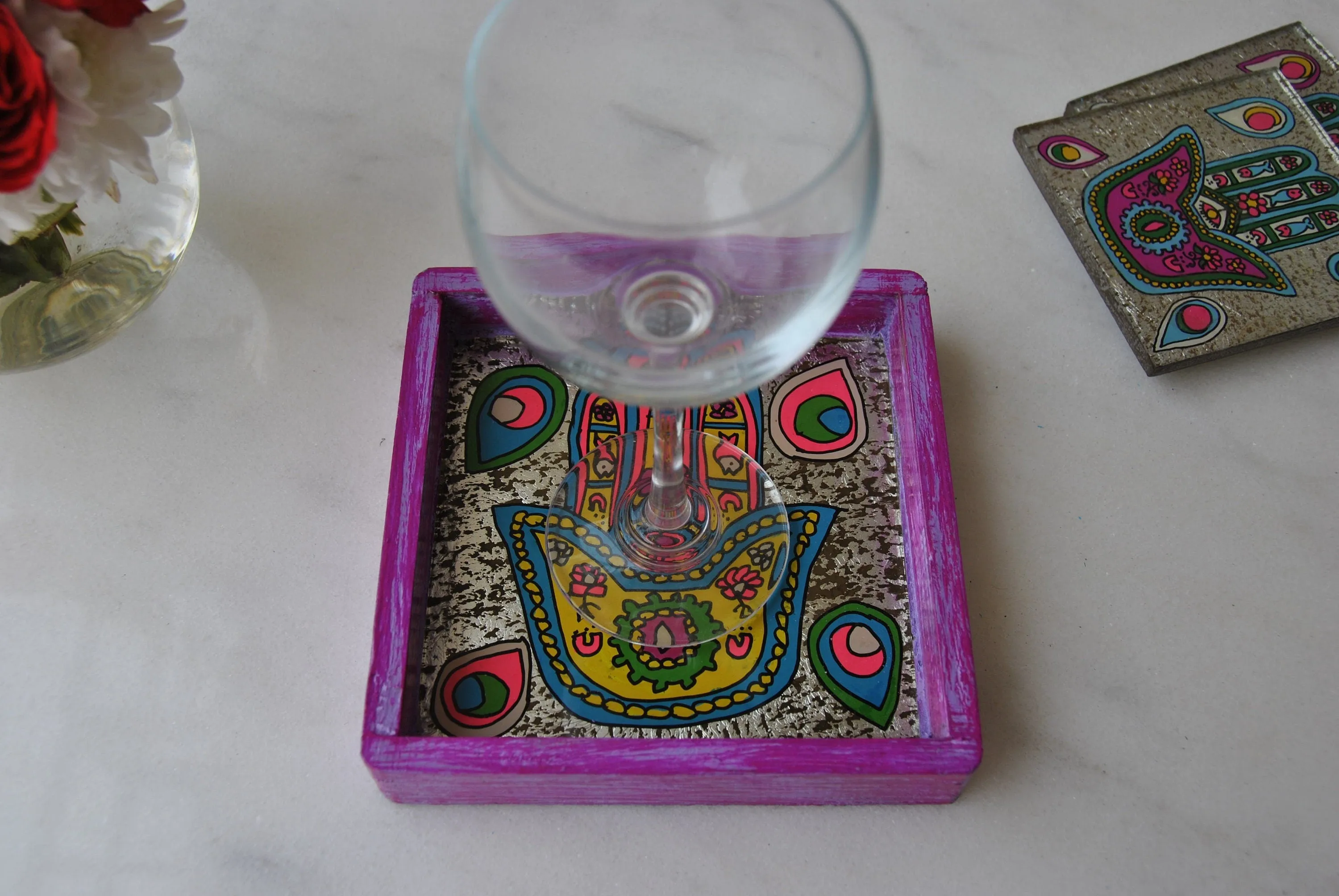 Handcrafted Hamsa coin tray, all purpose tray, key tray, change tray, nightstand small tray, wood tray