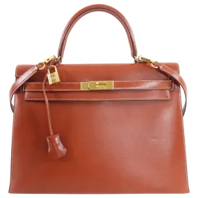 Hermes Vintage 2011 Kelly Sellier 35 GHW Box Calf Noisette