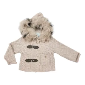 Honeycomb Beige Cashmere Pram Coat with Animal Print Trim