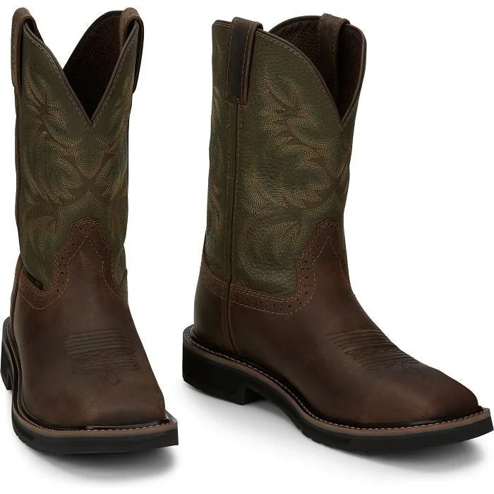 Justin Men's Driller 11 ST Western Work Boot -Brown/Green- SE4688