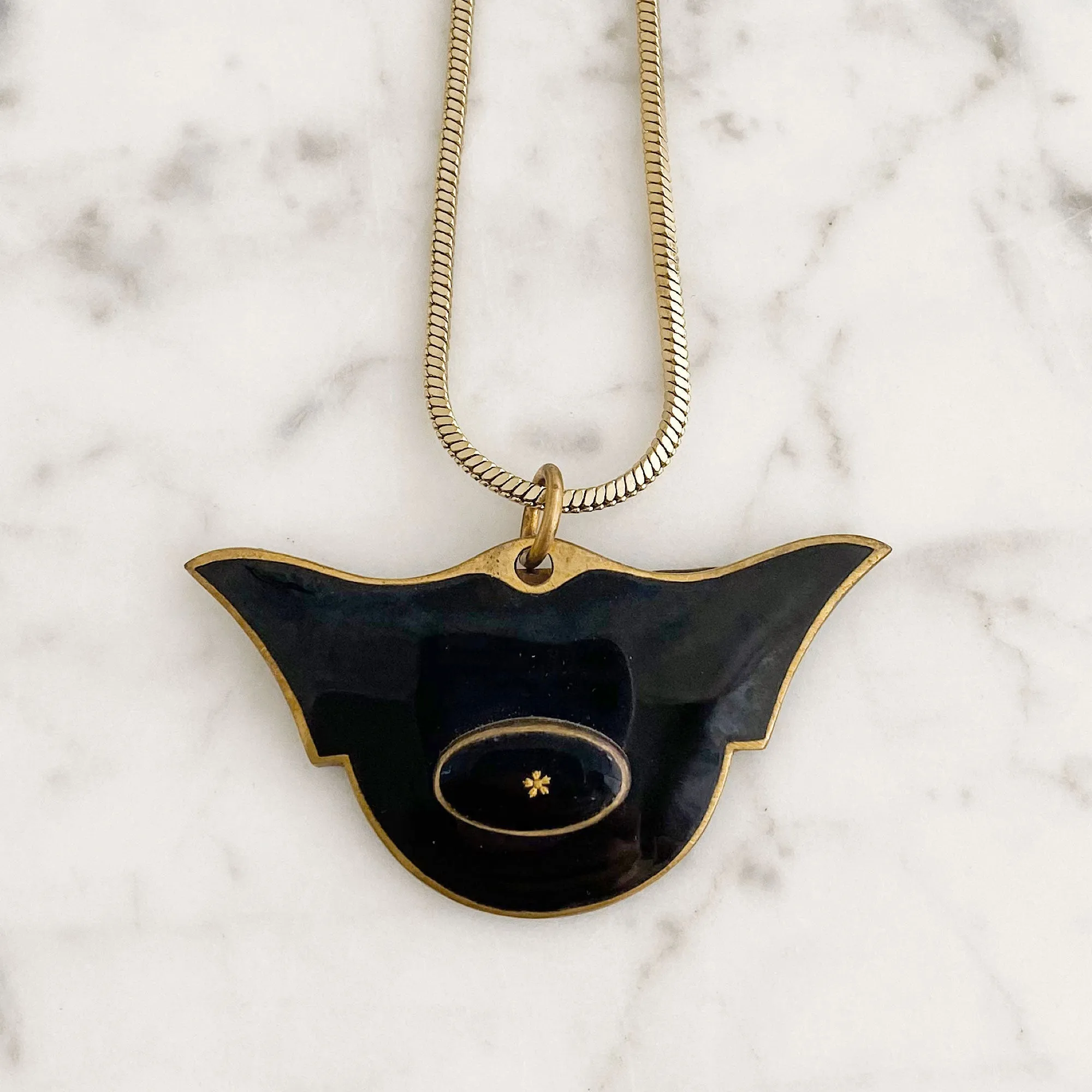 KNOX Art Deco black enamel pendant necklace