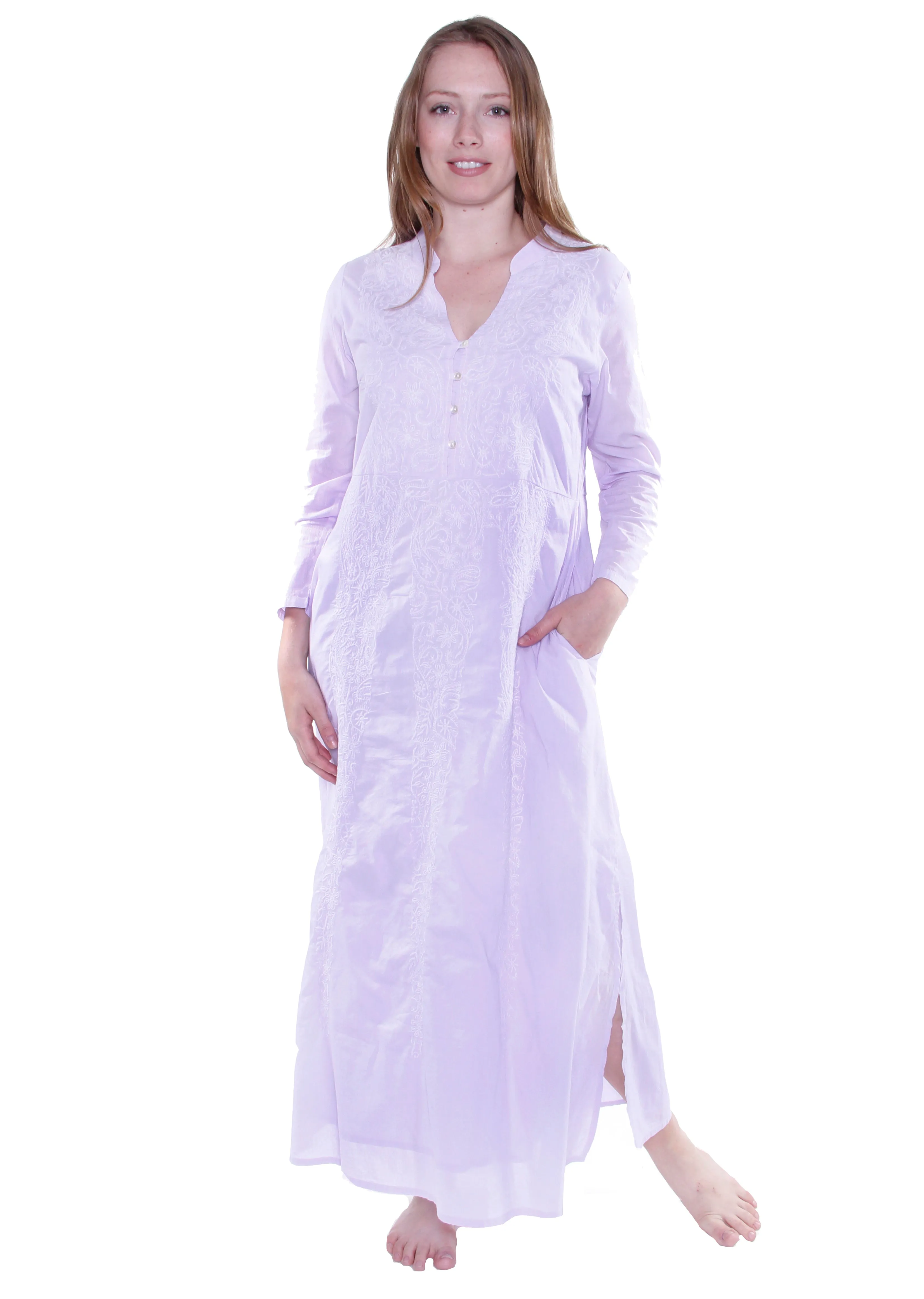 La Cera Notch V-Neck Embroidered Caftan