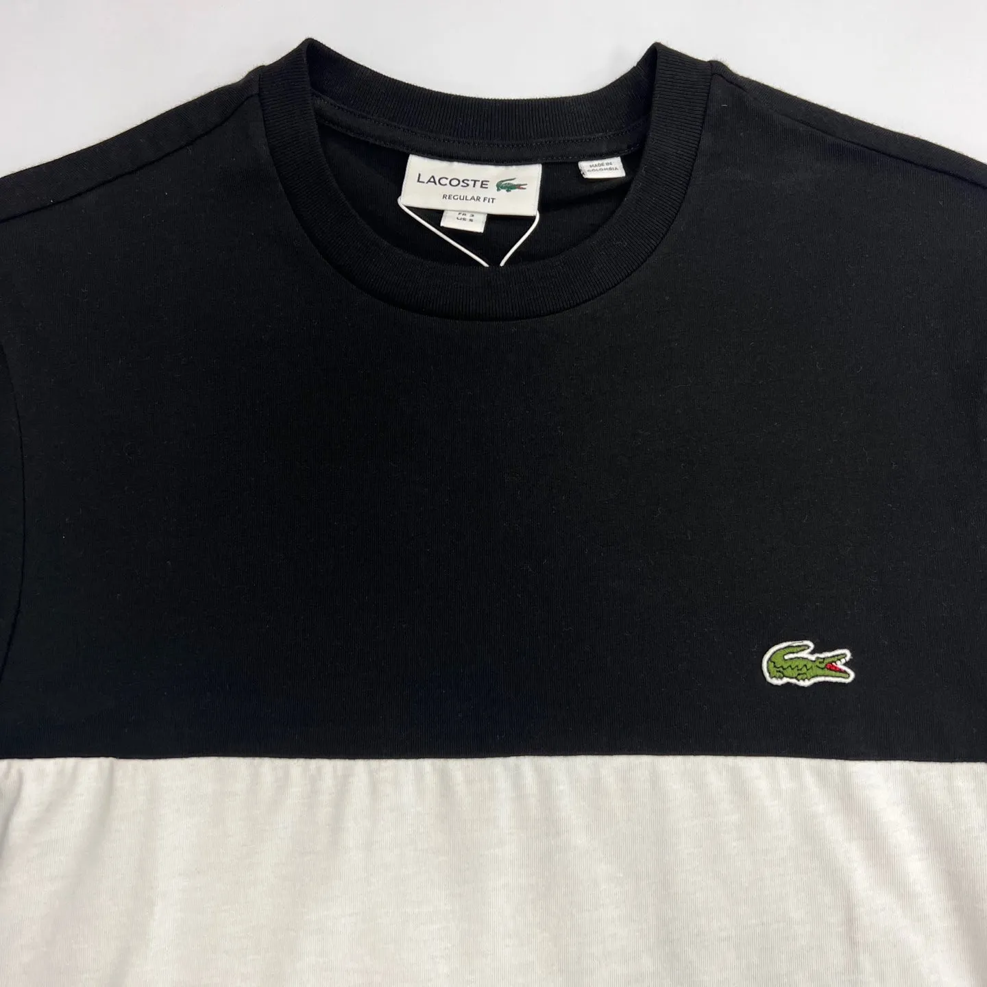 LACOSTE 3D Lettered Colorblock Cotton T-shirt - BLACK/GREY