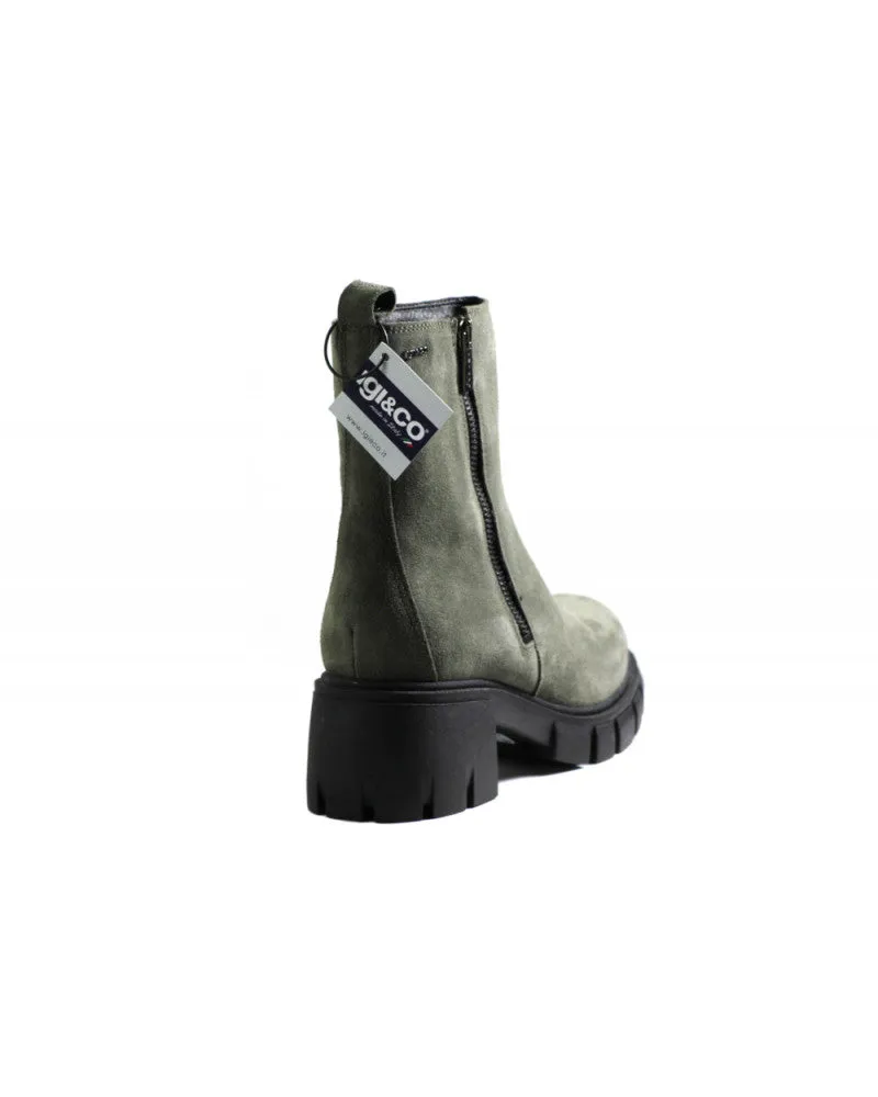 Ladies IGI & Co Boot Moss Green Suede Chunky Outside Zip 2685811 SALE