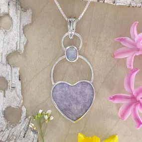 Lepidolite Heart and Moonstone Pendant Necklace