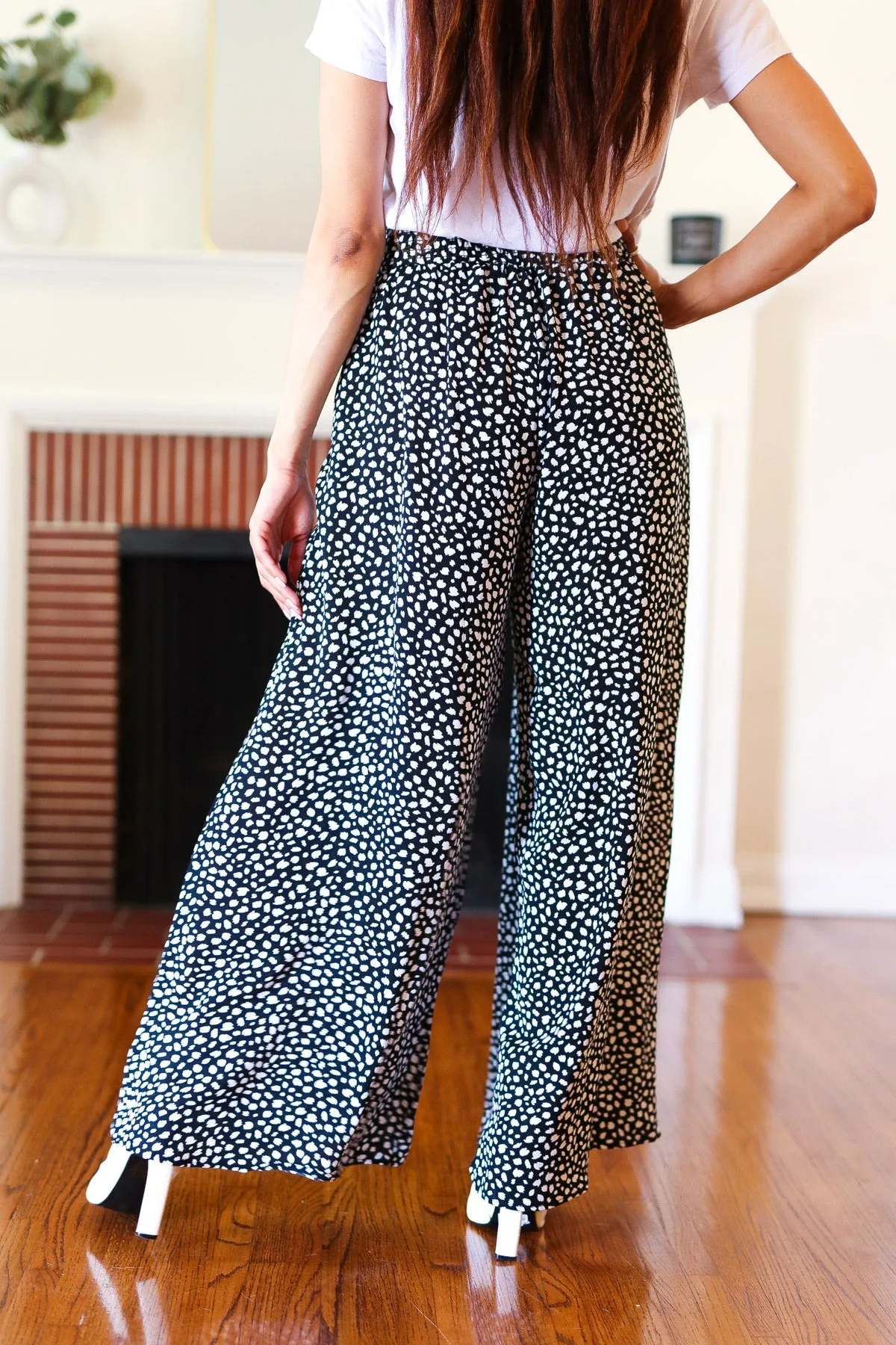 Let's Meet Up Black Animal Print Smocked Waist Palazzo Pants (Shipping in 1-2 Weeks)