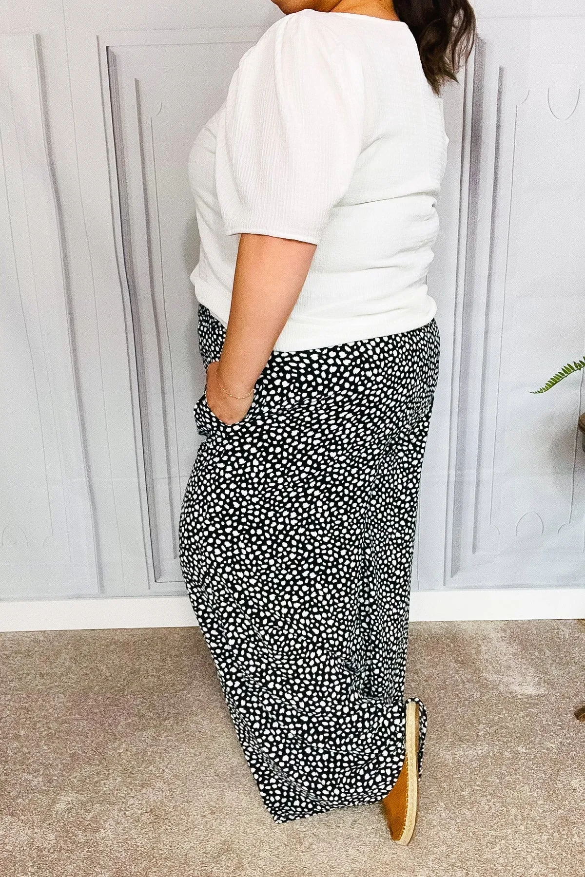 Let's Meet Up Black Animal Print Smocked Waist Palazzo Pants (Shipping in 1-2 Weeks)