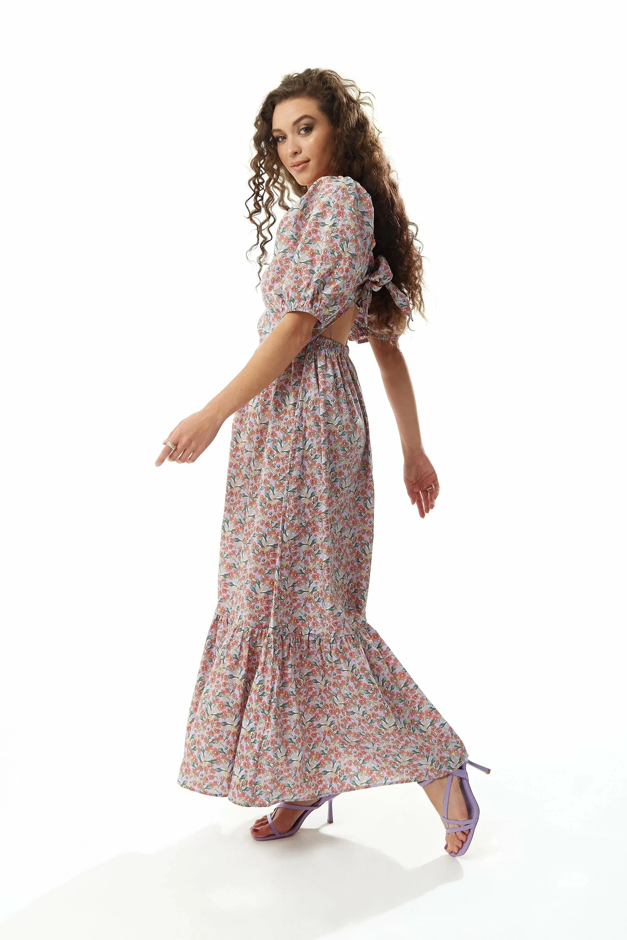 Liquorish Purple Based Red Floral Maxi Dress