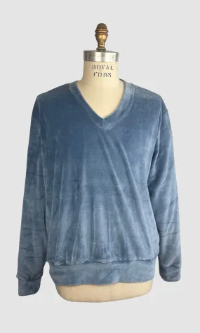 MARTINI 70s Deadstock Blue Cotton Velour Sweater  X-Large