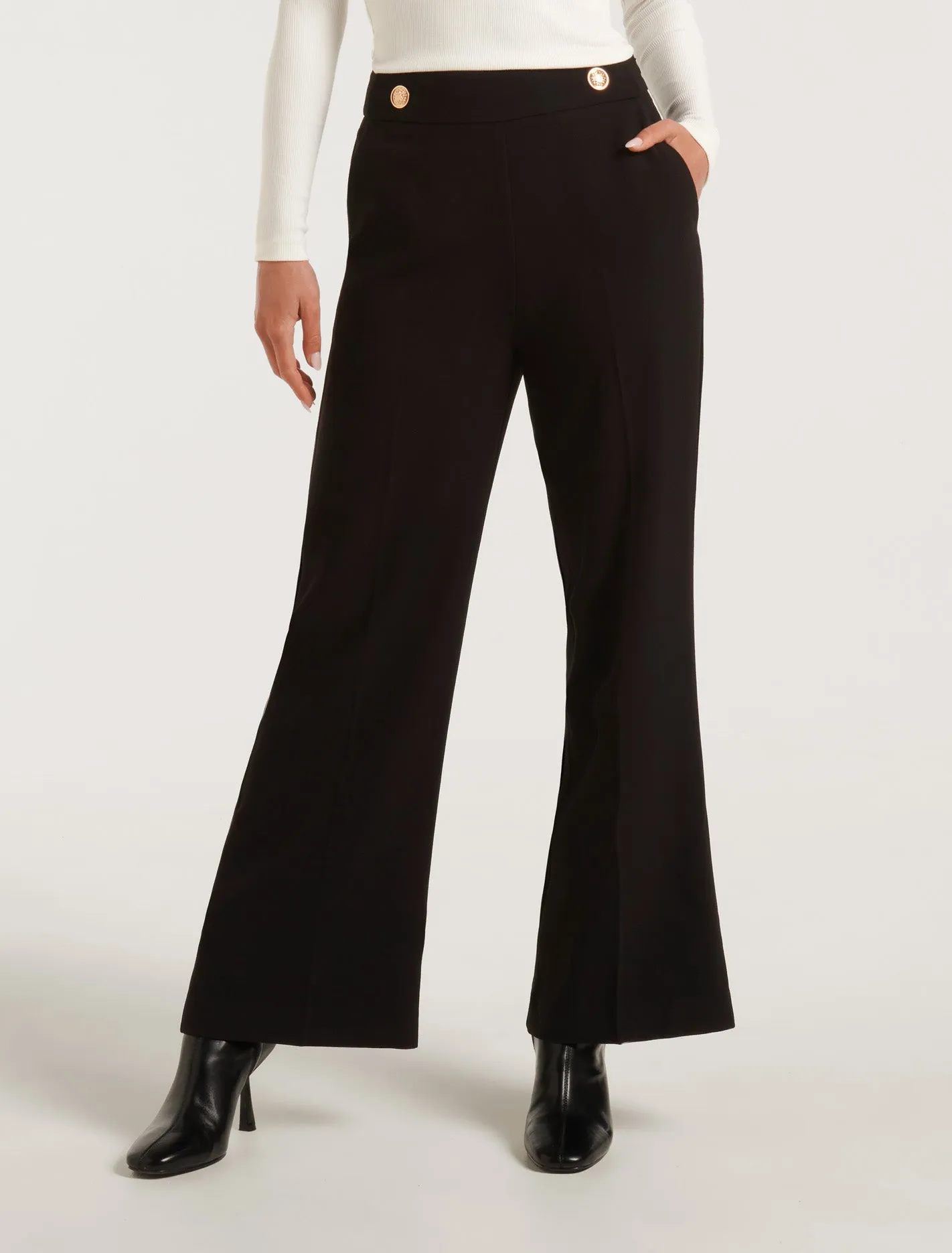 Naomi Petite Button Wide Leg Pants