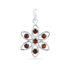 Natural Garnet Pendant, Garnet Sterling Silver Pendant Garnet Flower Pendant, Red Garnet, January Birthstone Pendant Round Garnet Pendant