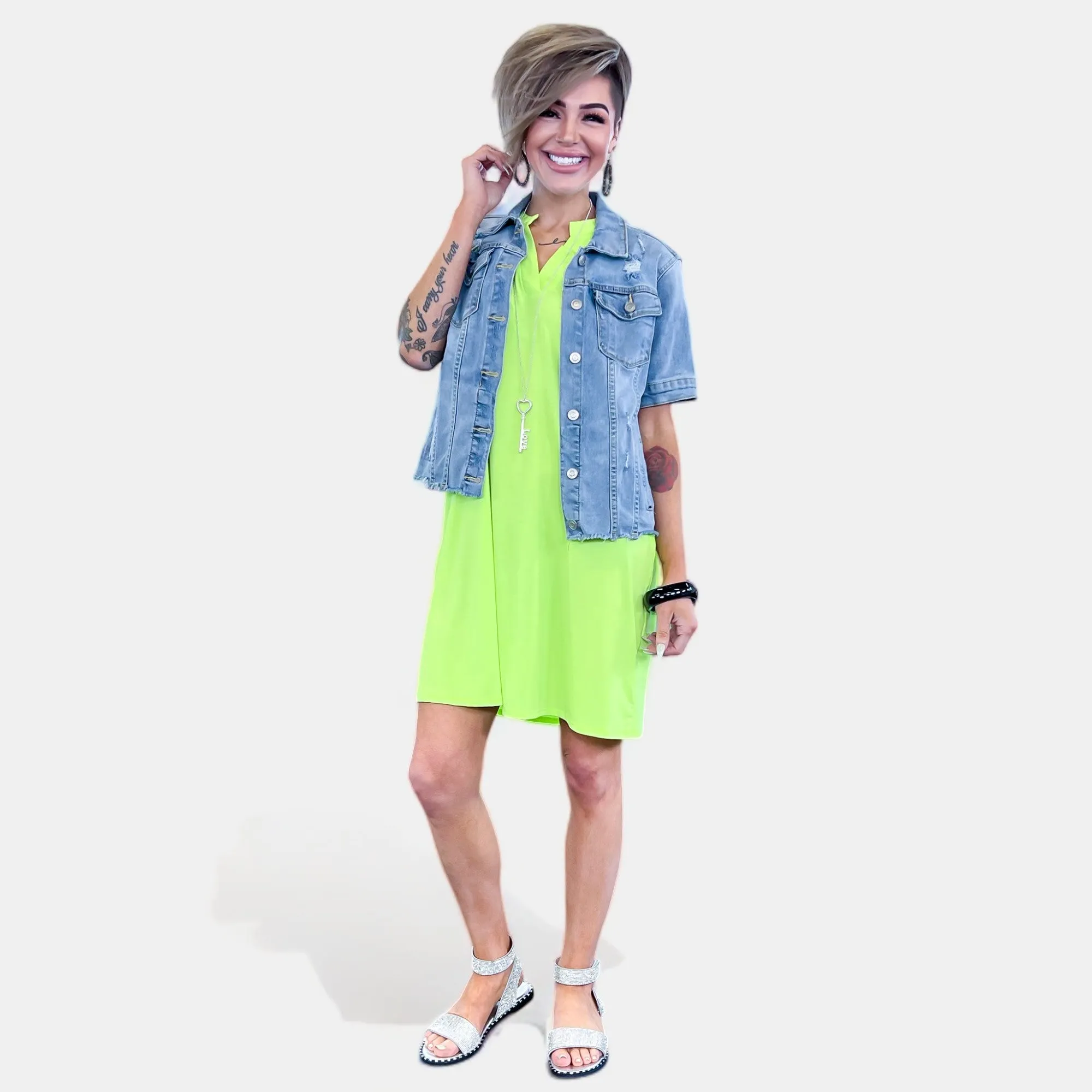 Neon Green Lizzy Tank Dress [NO RETURNS]