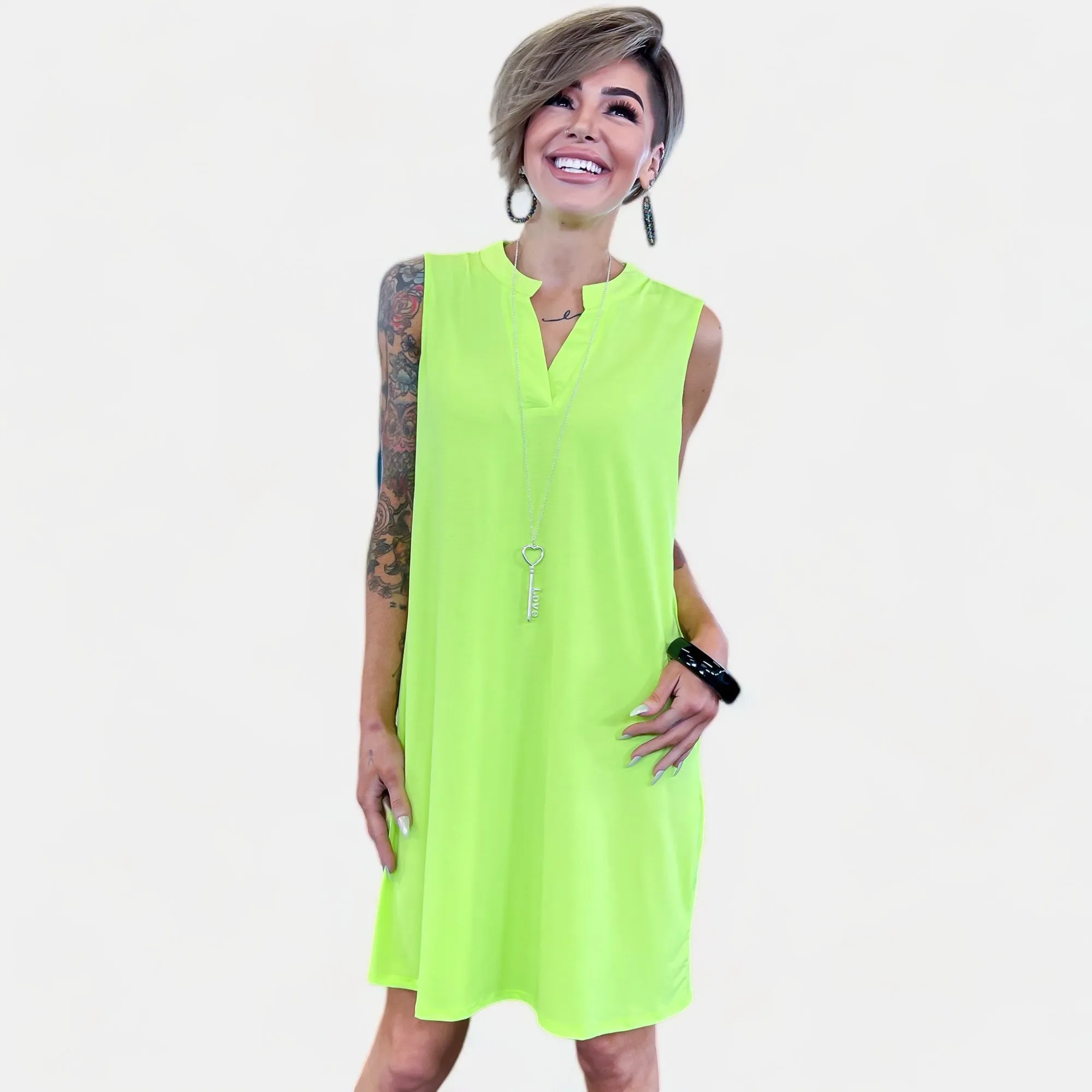 Neon Green Lizzy Tank Dress [NO RETURNS]