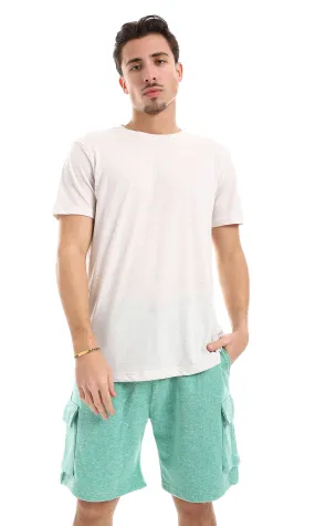 O164018 Heather Off-White Slip On Hips Length Cotton Men Tee