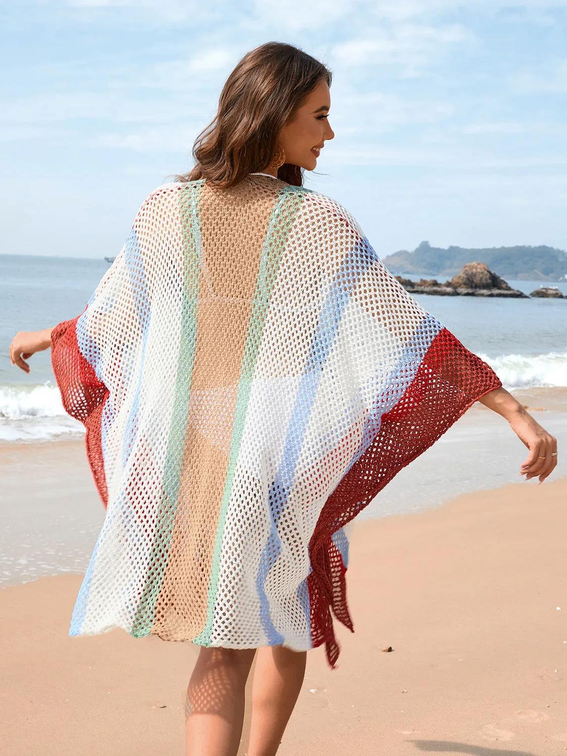 Openwork Color Block Plunge Cover-Up