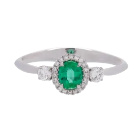 Oval Emerald Ring with Diamond Halo