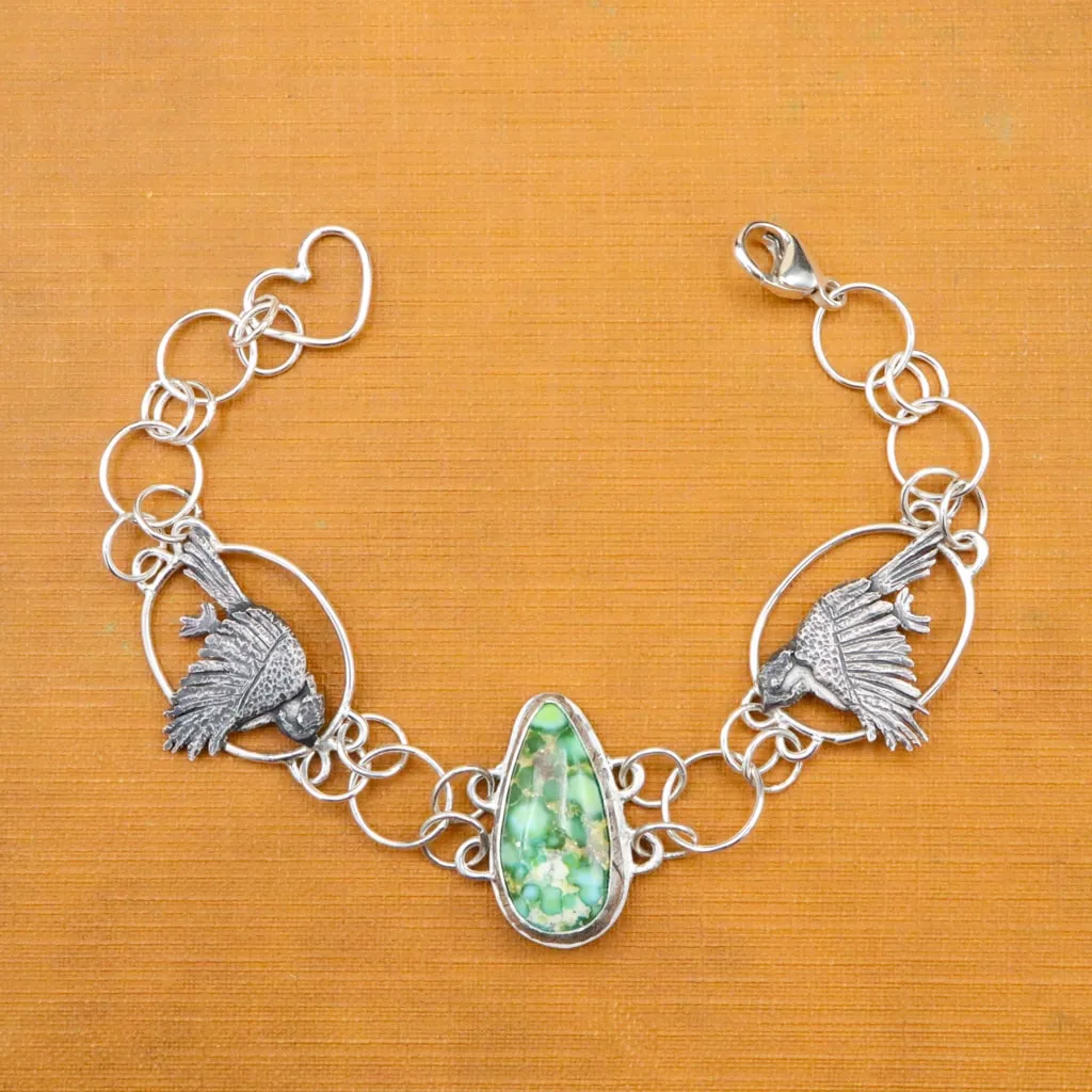 Pair of Chickadees Turquoise Bracelet - Bird Collection