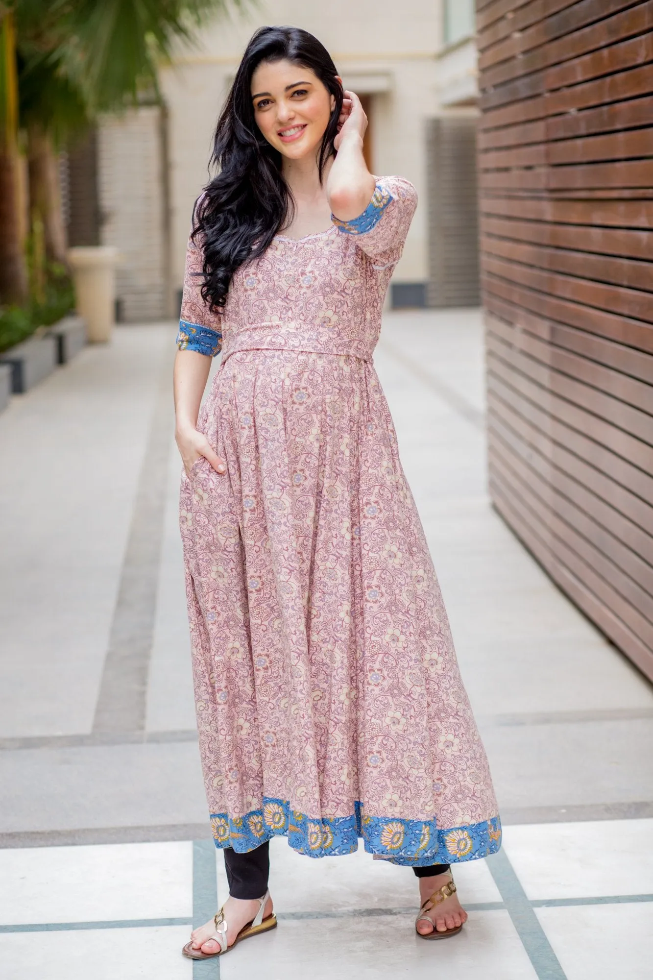 Pastel Blush Rose Maternity & Nursing Kurta