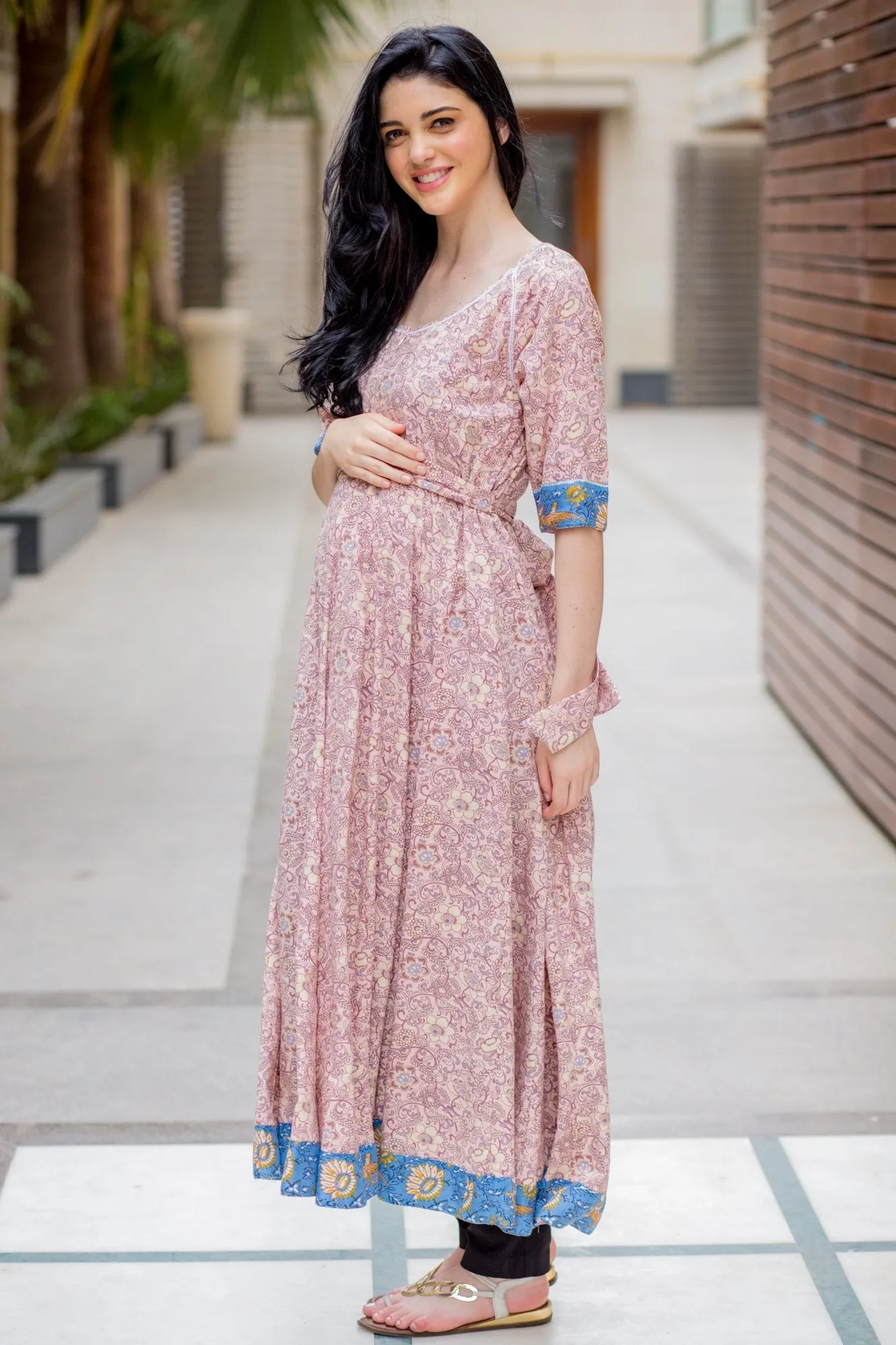 Pastel Blush Rose Maternity & Nursing Kurta