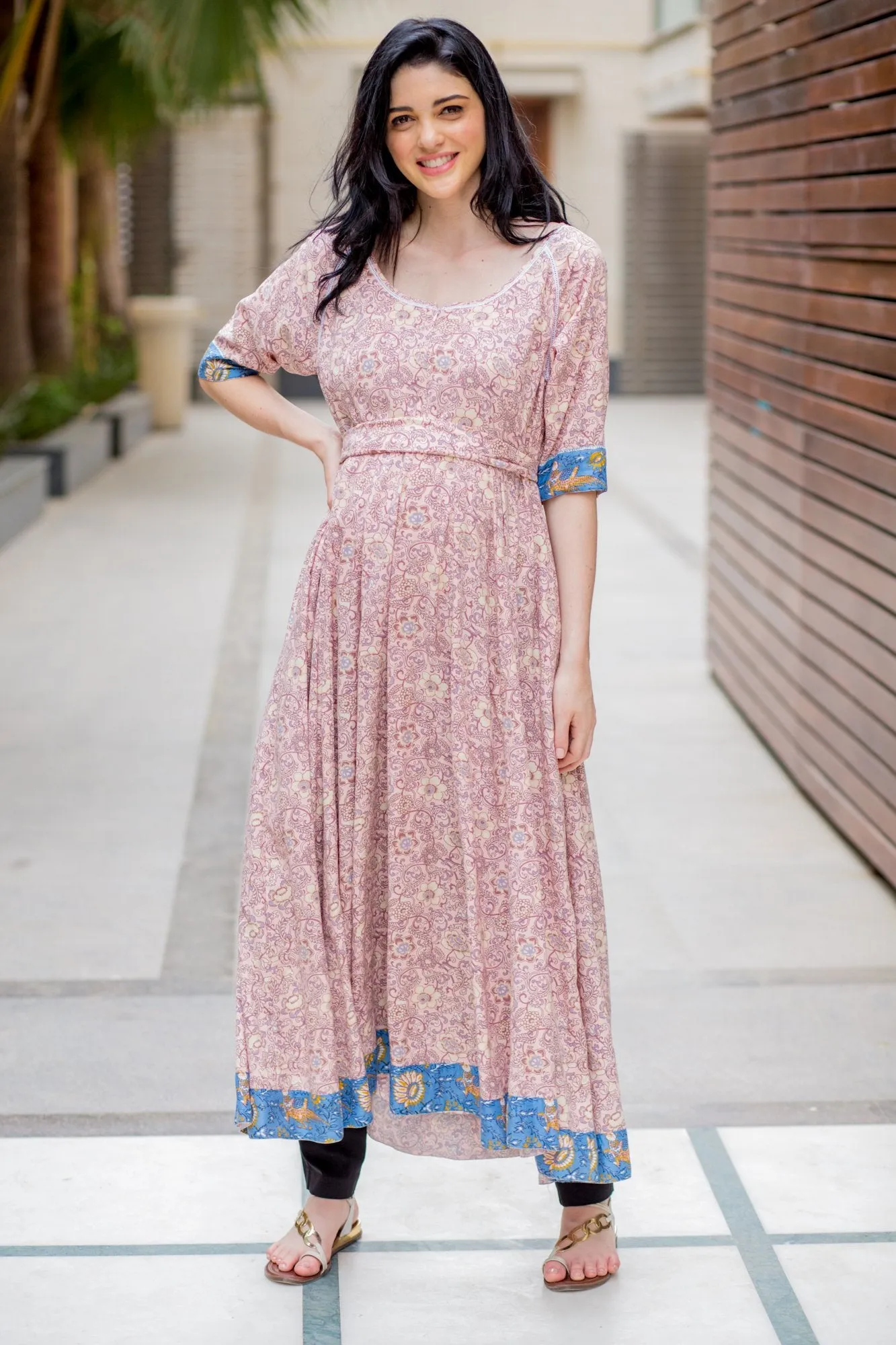 Pastel Blush Rose Maternity & Nursing Kurta