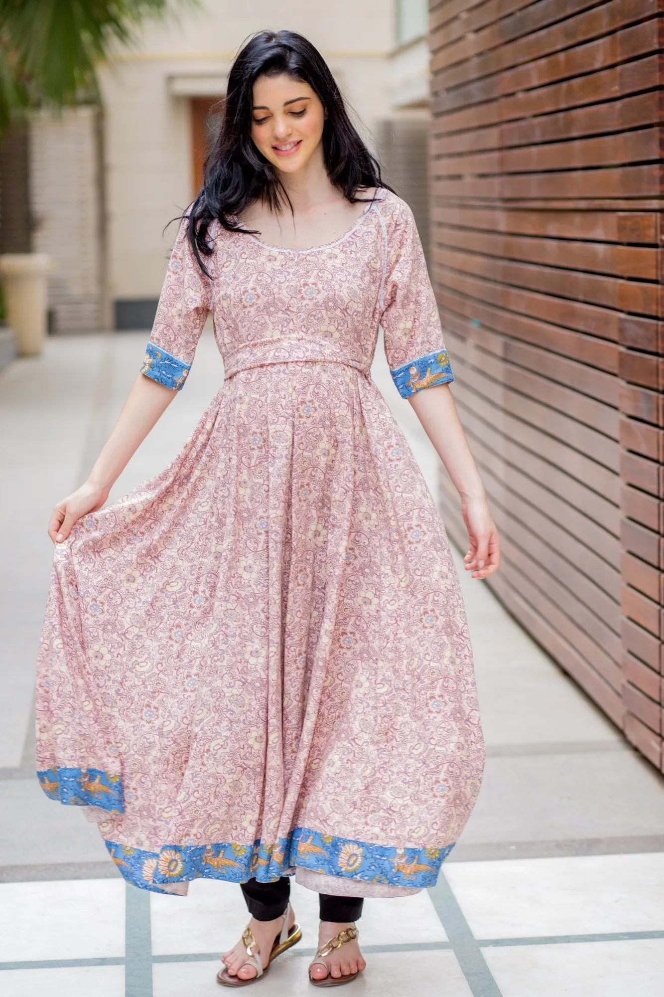 Pastel Blush Rose Maternity & Nursing Kurta