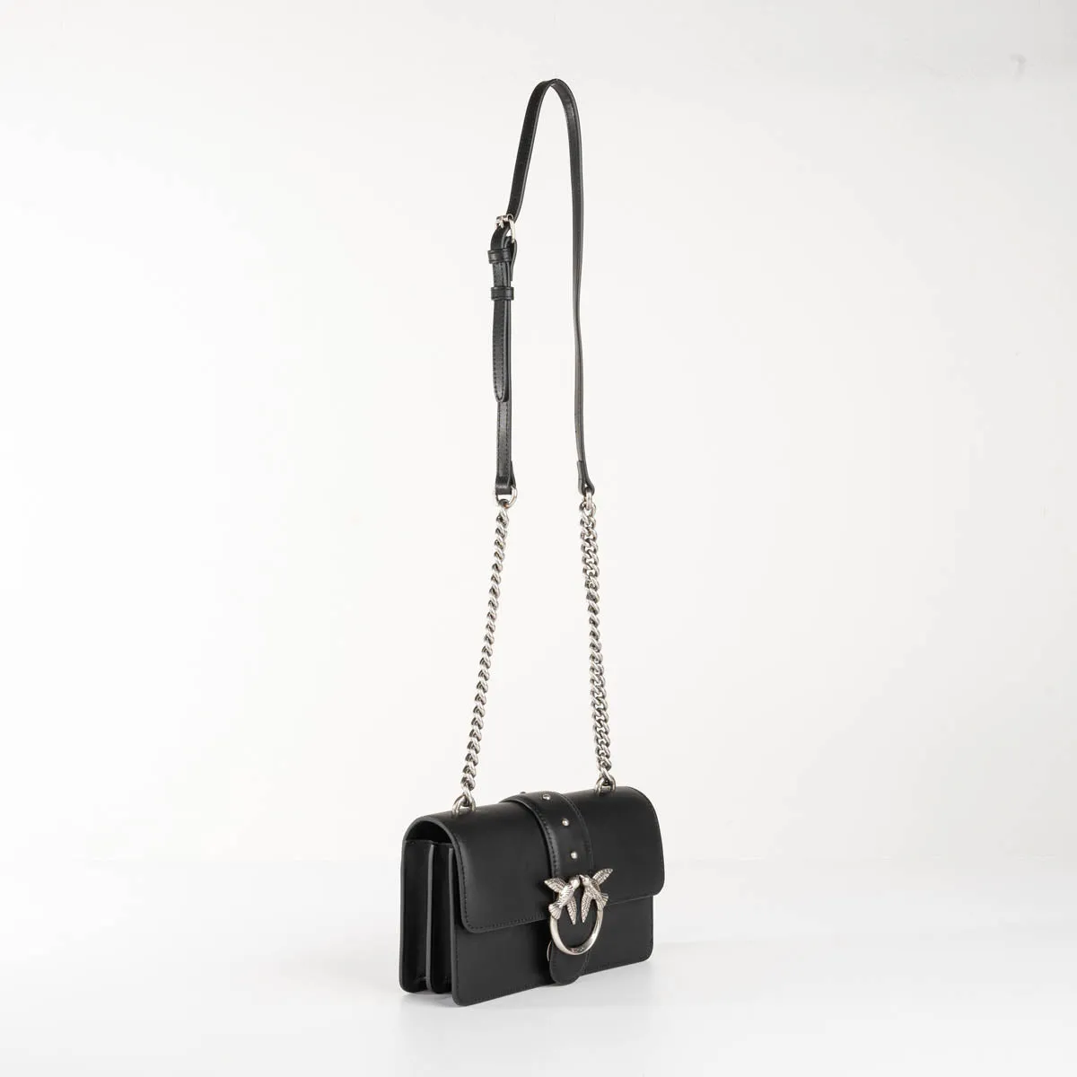 Pinko mini love bag one simply pelle nera argento