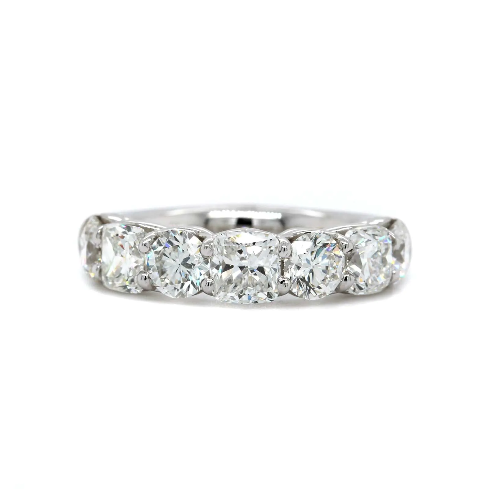 Platinum 7 Stone Alternating Cushion Cut and Round Diamond Band