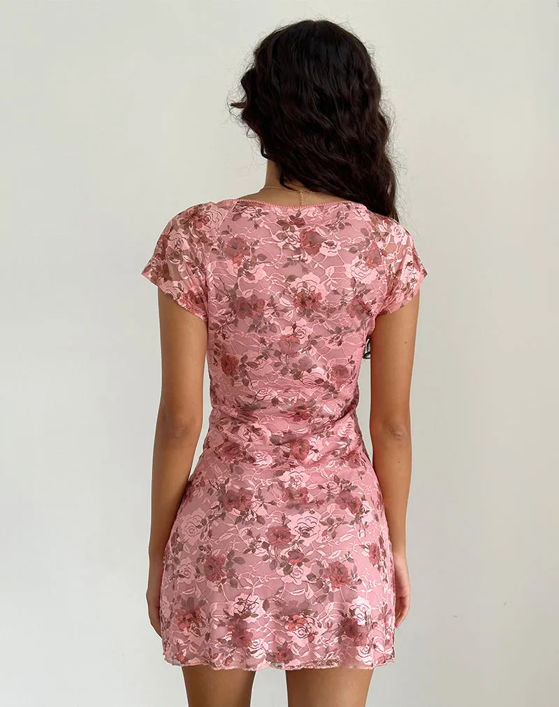 Prinsa Dress in Pink Lace Floral Bloom