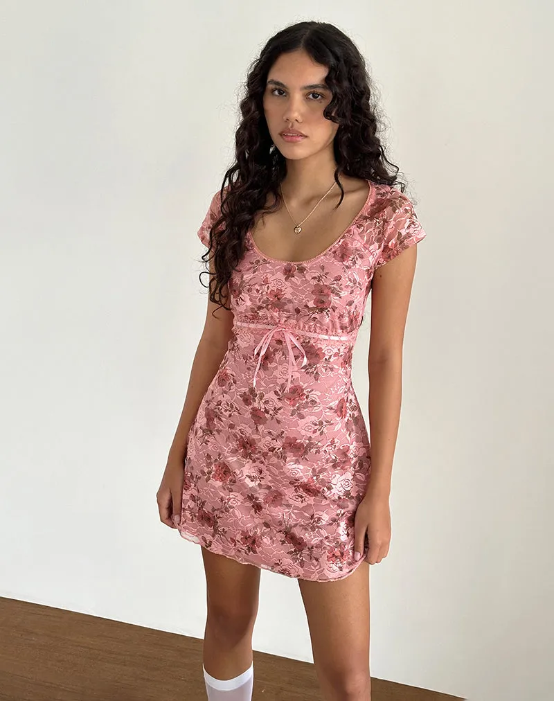 Prinsa Dress in Pink Lace Floral Bloom