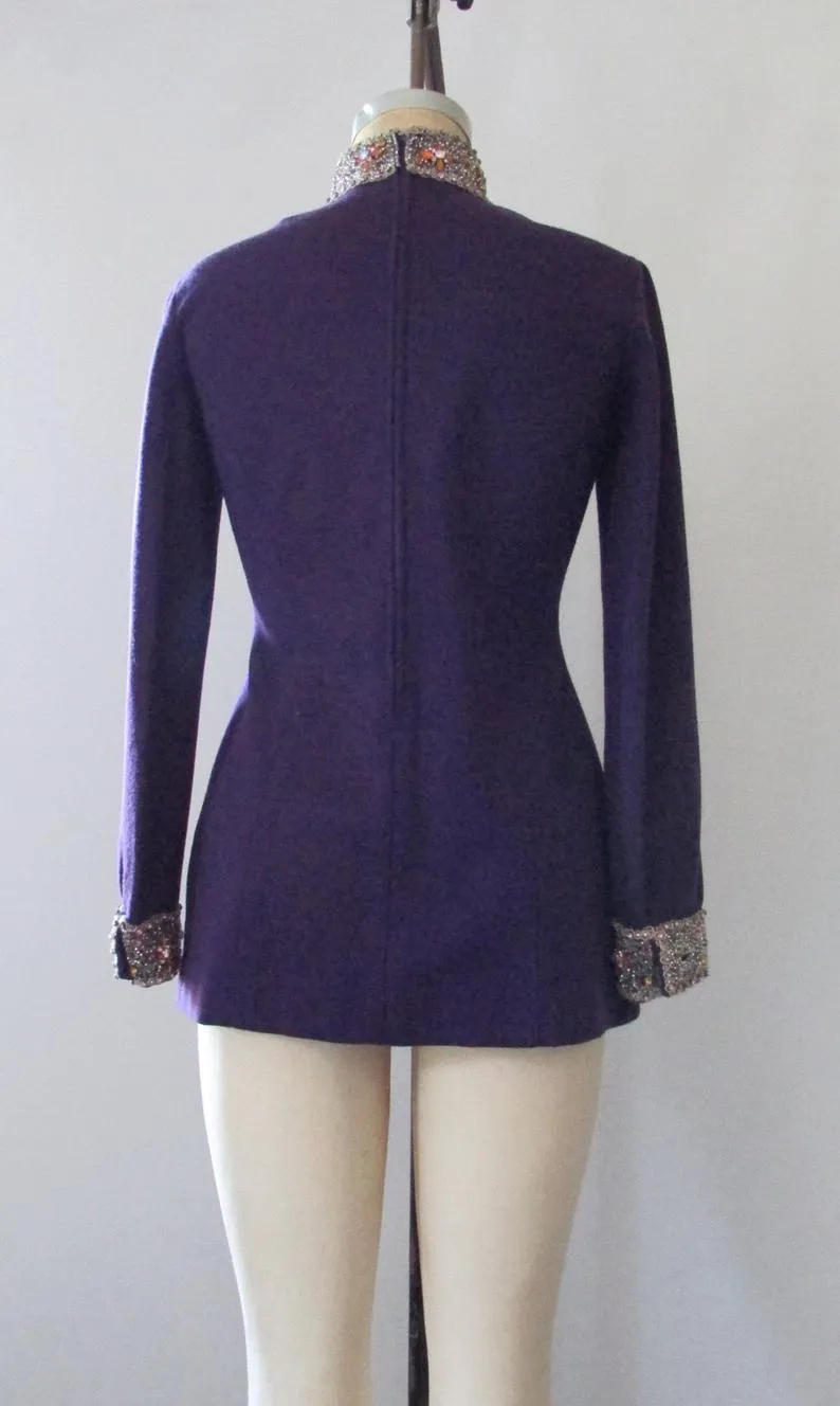 PURPLE REIGN Space Age 60s Double Knit Jeweled Top and Pants Set, Medium