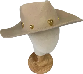 Raceu Hats Beige Heart Embellished Wool Felt Hat UK 7