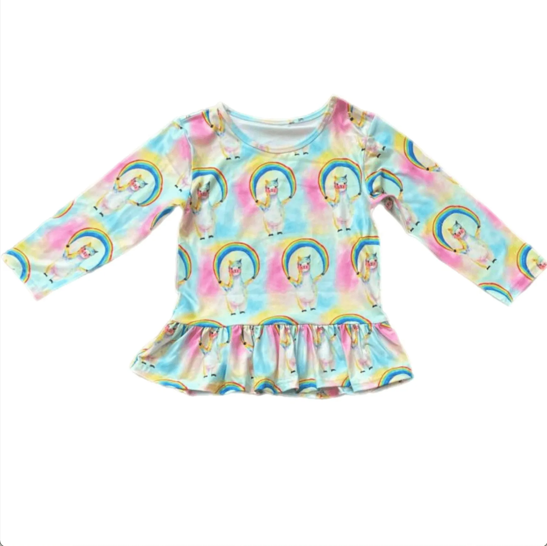 Rainbow Alpacca Long Sleeve Frill Top