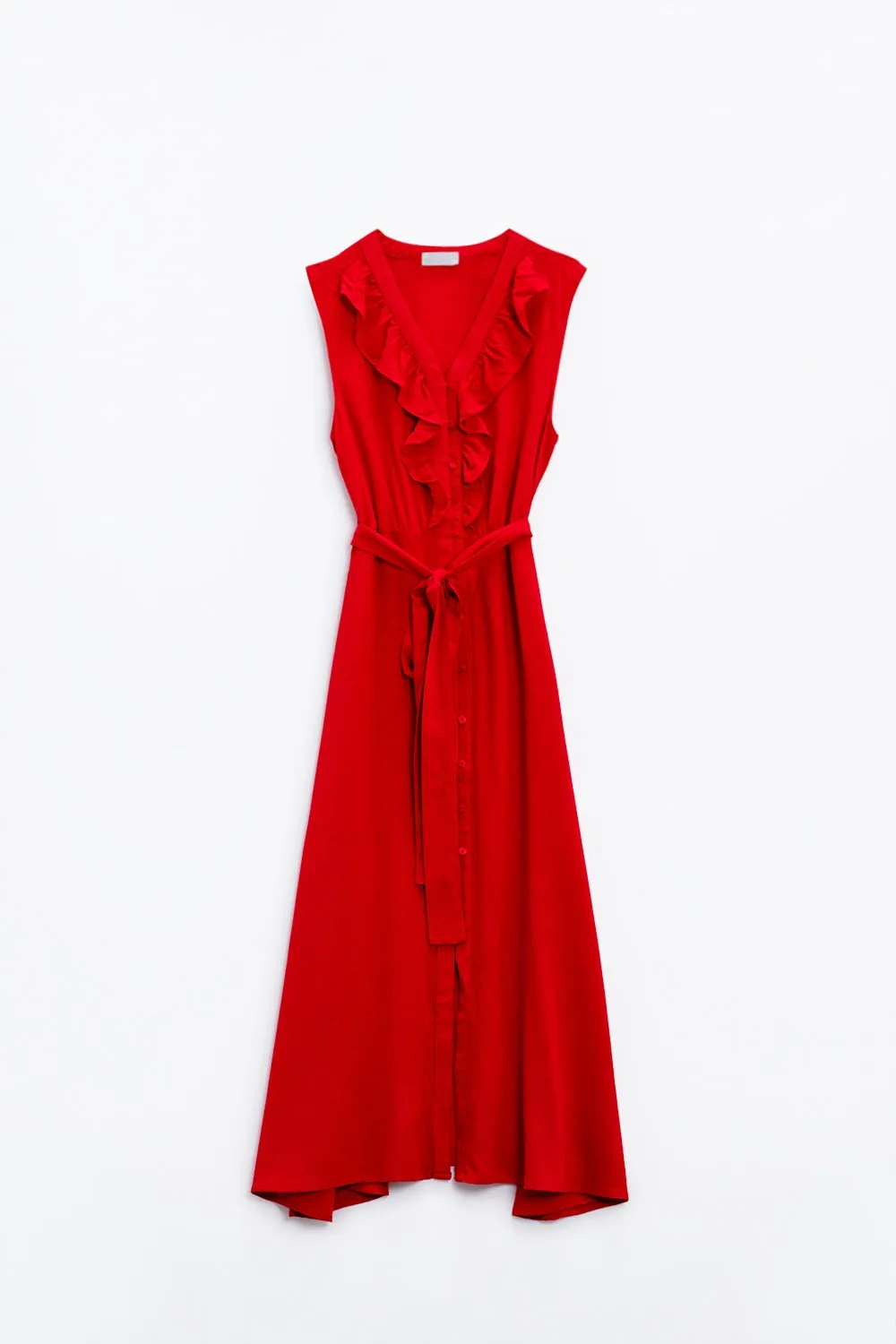 Red Sleeveless Midi Dress