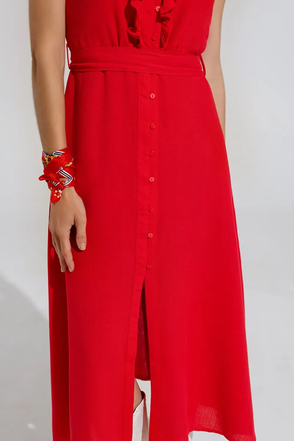 Red Sleeveless Midi Dress