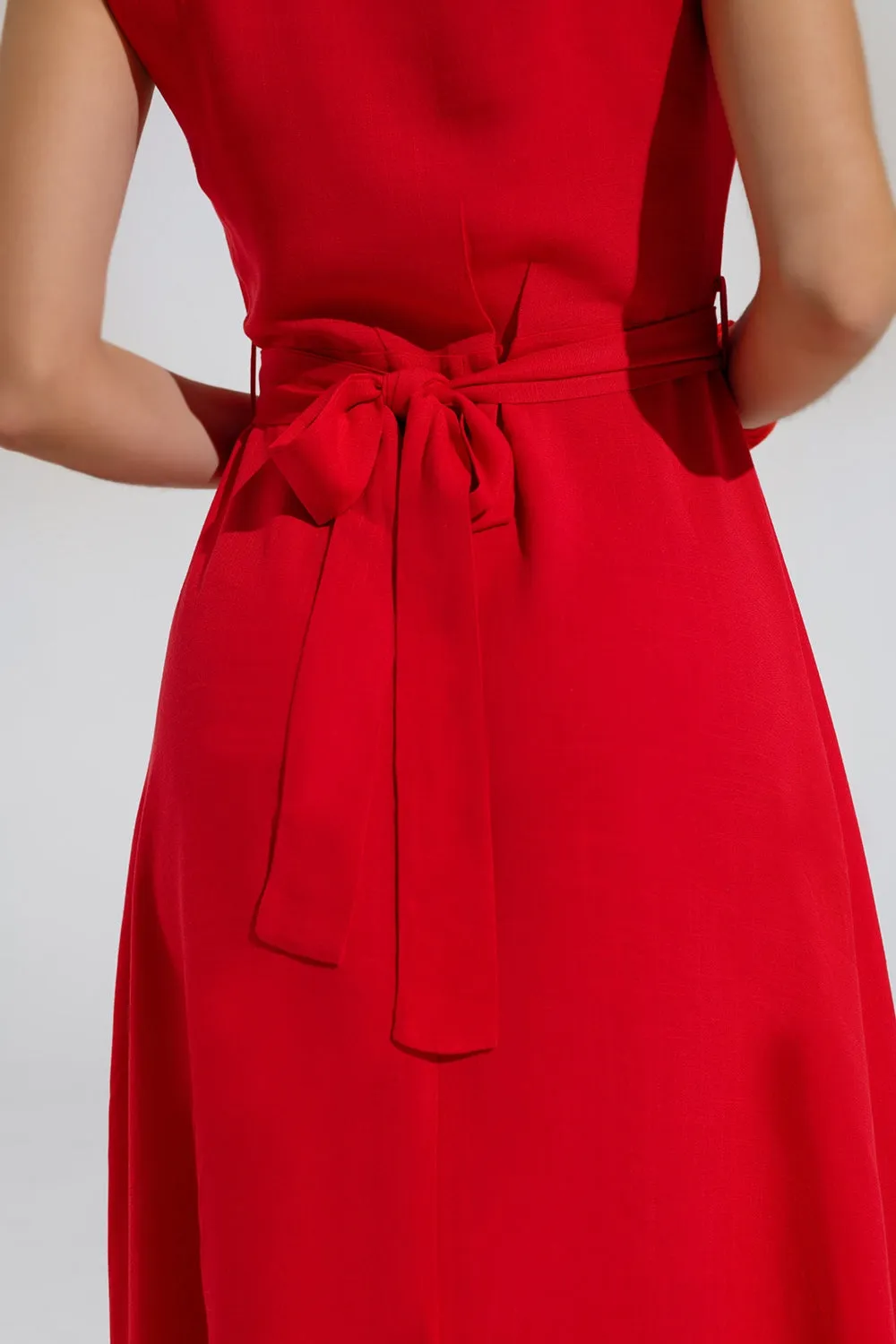 Red Sleeveless Midi Dress