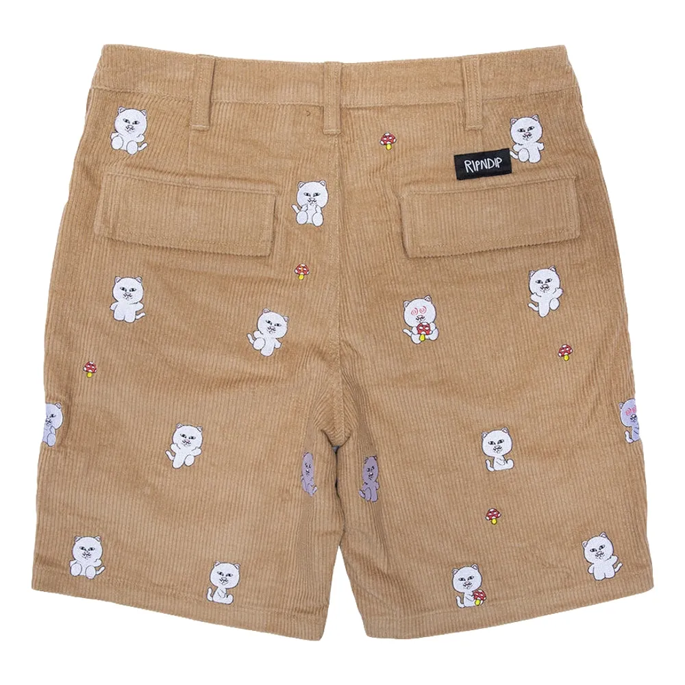 RIPNDIP HELLO NERMY CORDUROY EMBROIDERED SHORTS-TAN